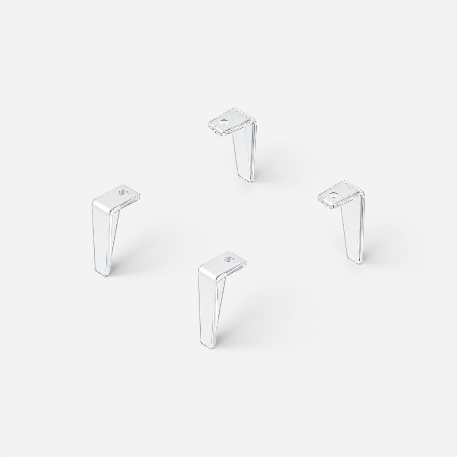 Addo Shop Desk-Up Stacking Supports, set of four clear acrylic L-shaped brackets for desk organization.