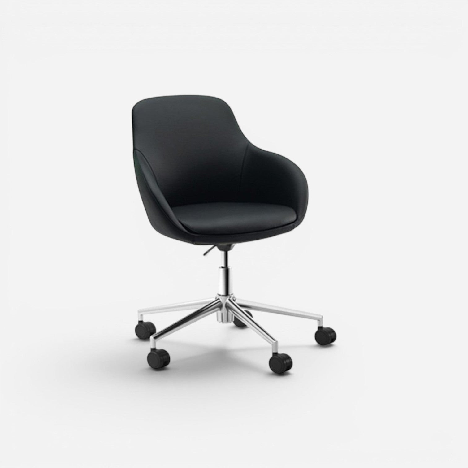 Addo Shop Gio black faux leather office chair with aluminum base and wheels, height adjustable