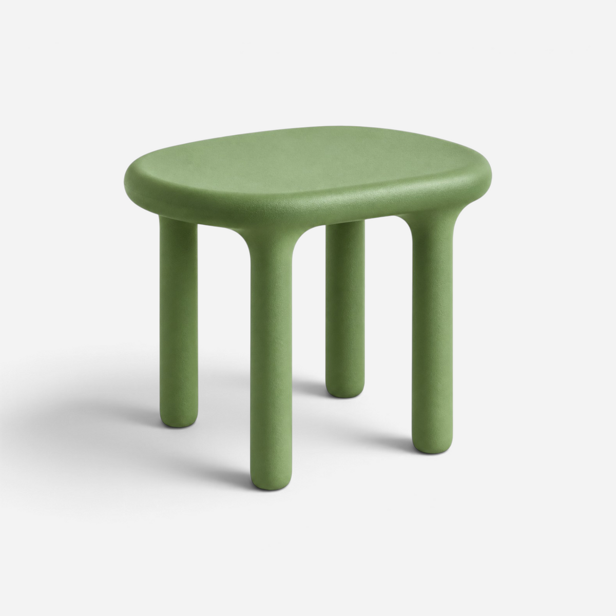 Addo Shop Kidzdesk01 Tabure, a minimalist olive green children's stool with a smooth, rounded seat and four legs.