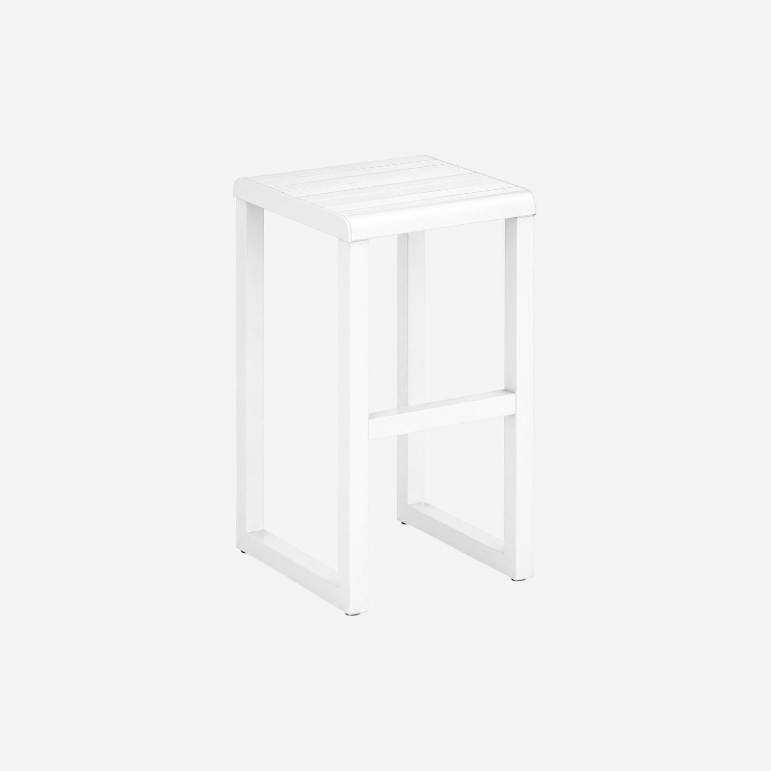 Addo Shop Ventiquattrore.h24 white metal bar stool with a minimalist slatted seat and square frame design.