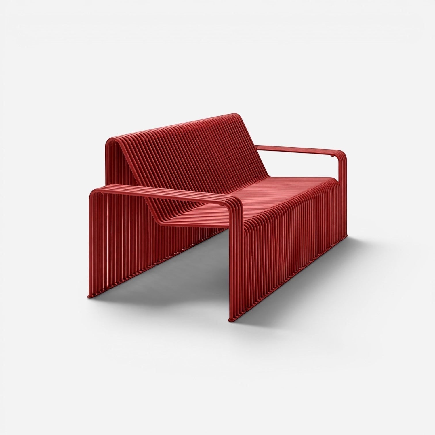 Addo Shop Zeroquindici .015 3-seater sofa in red, featuring a modern minimalist design with vertical metal rods.