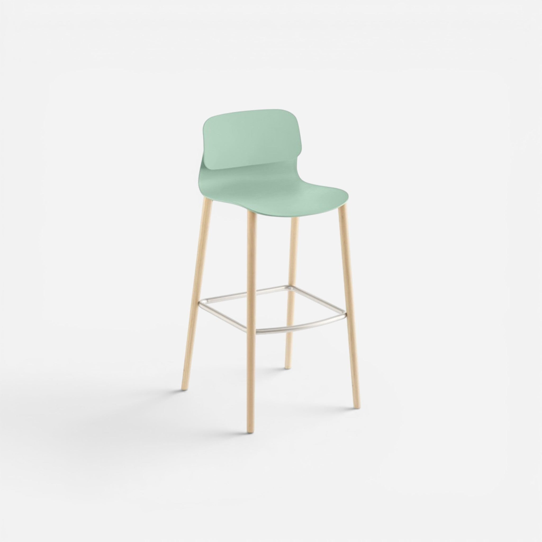Addo Shop Greta mint green plastic bar stool with light wood legs and metal footrest