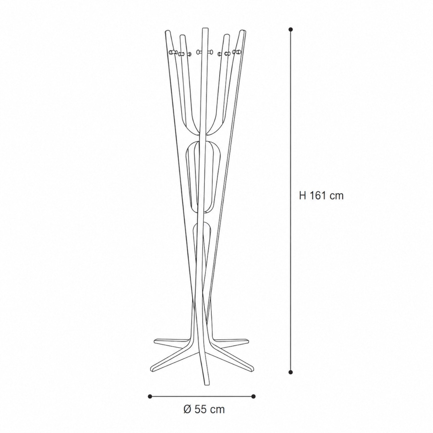 Addo Shop Maestrale modern coat stand, 161 cm tall, with a 55 cm diameter base and multiple hooks.