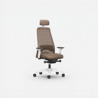 Addo Shop Every ergonomic office chair with brown mesh back and seat, white base, and adjustable arms.