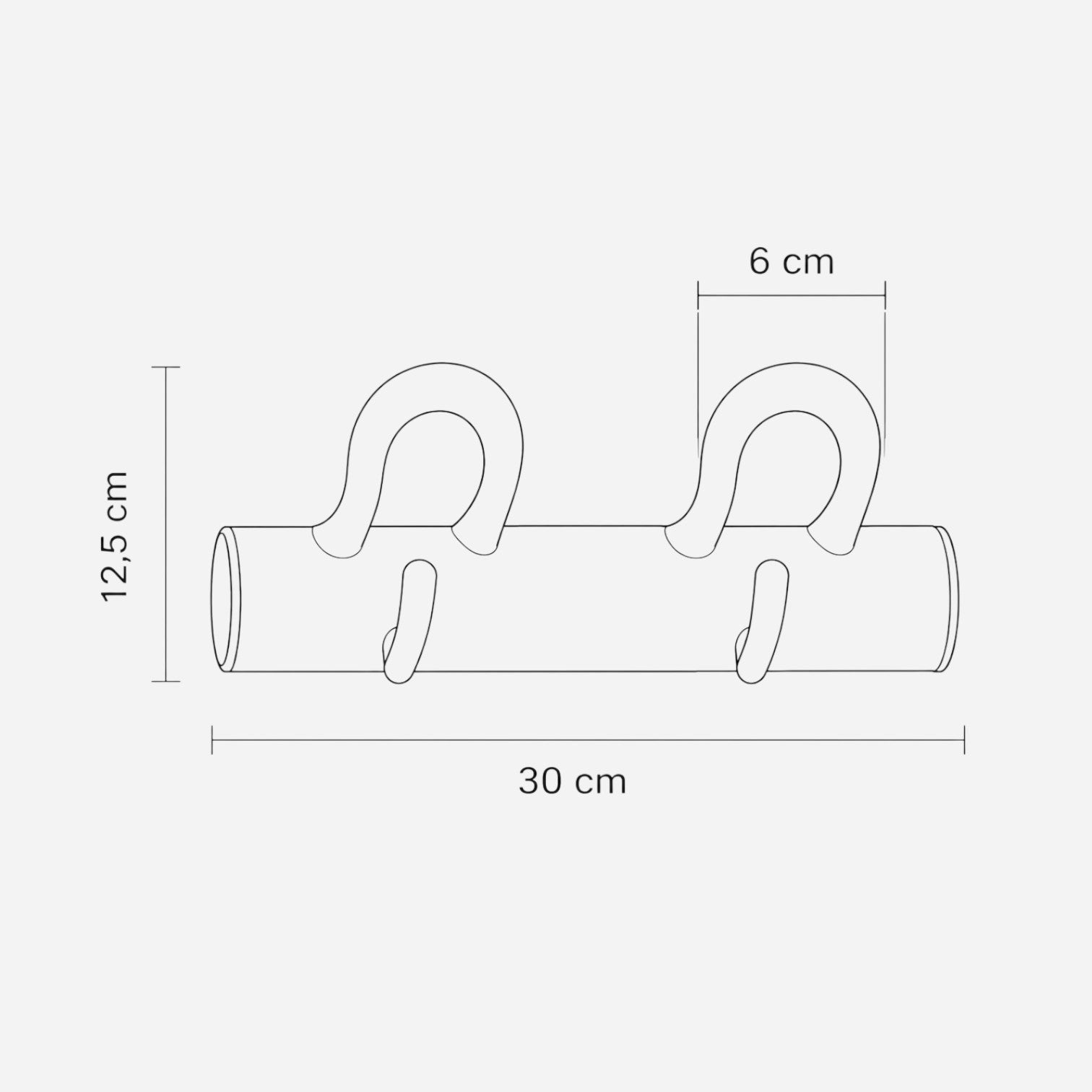 Addo Shop Duo wall hook rack, 30cm long, 12.5cm high, with four curved hooks.