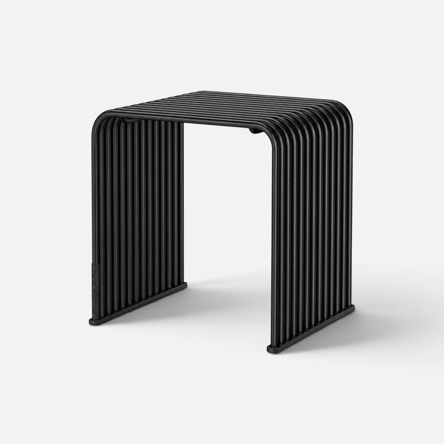Addo Shop .015 Cube side table featuring a modern minimalist design with black parallel metal rods.