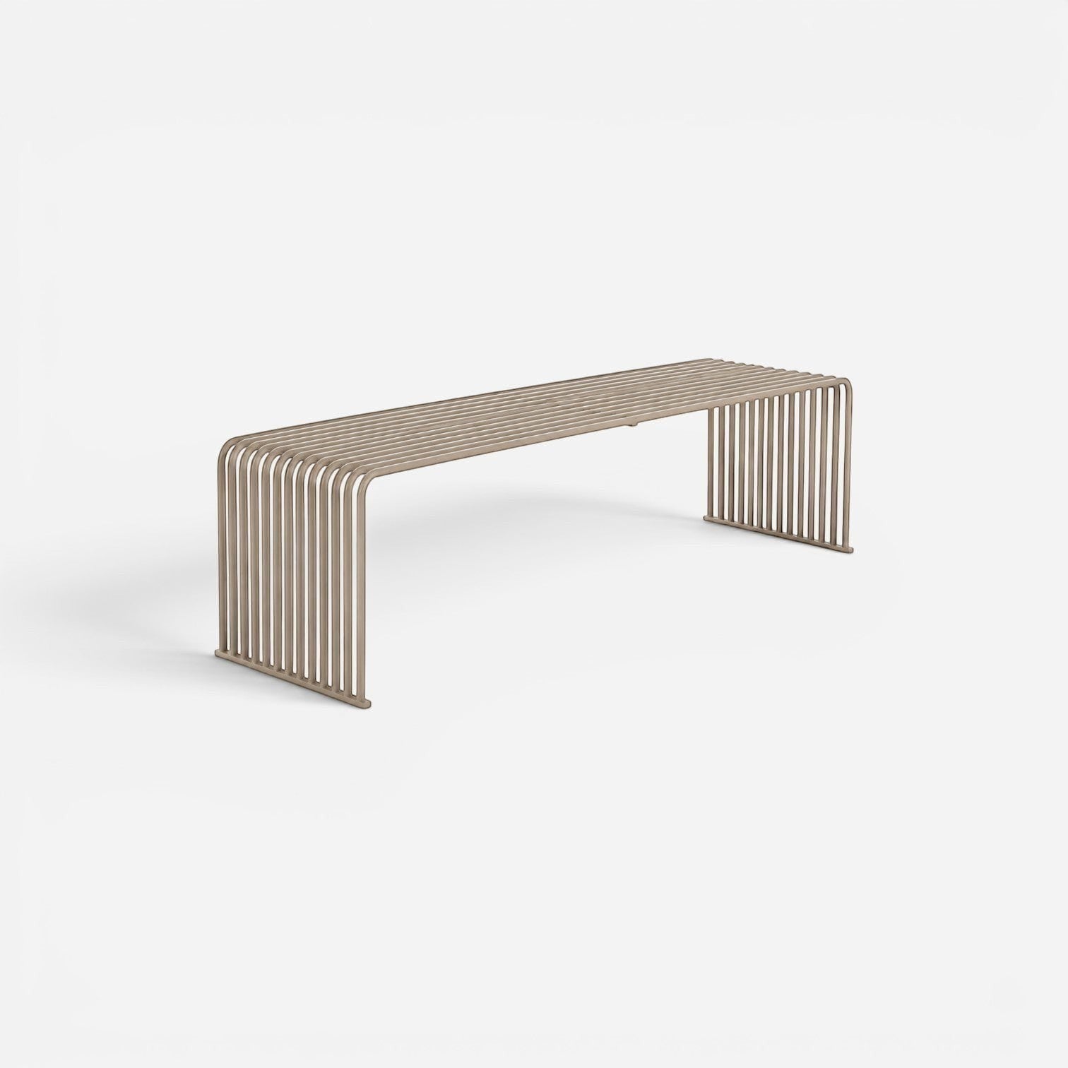 Addo Shop .015 flat bench in a modern minimalist style with a beige slatted metal frame design.