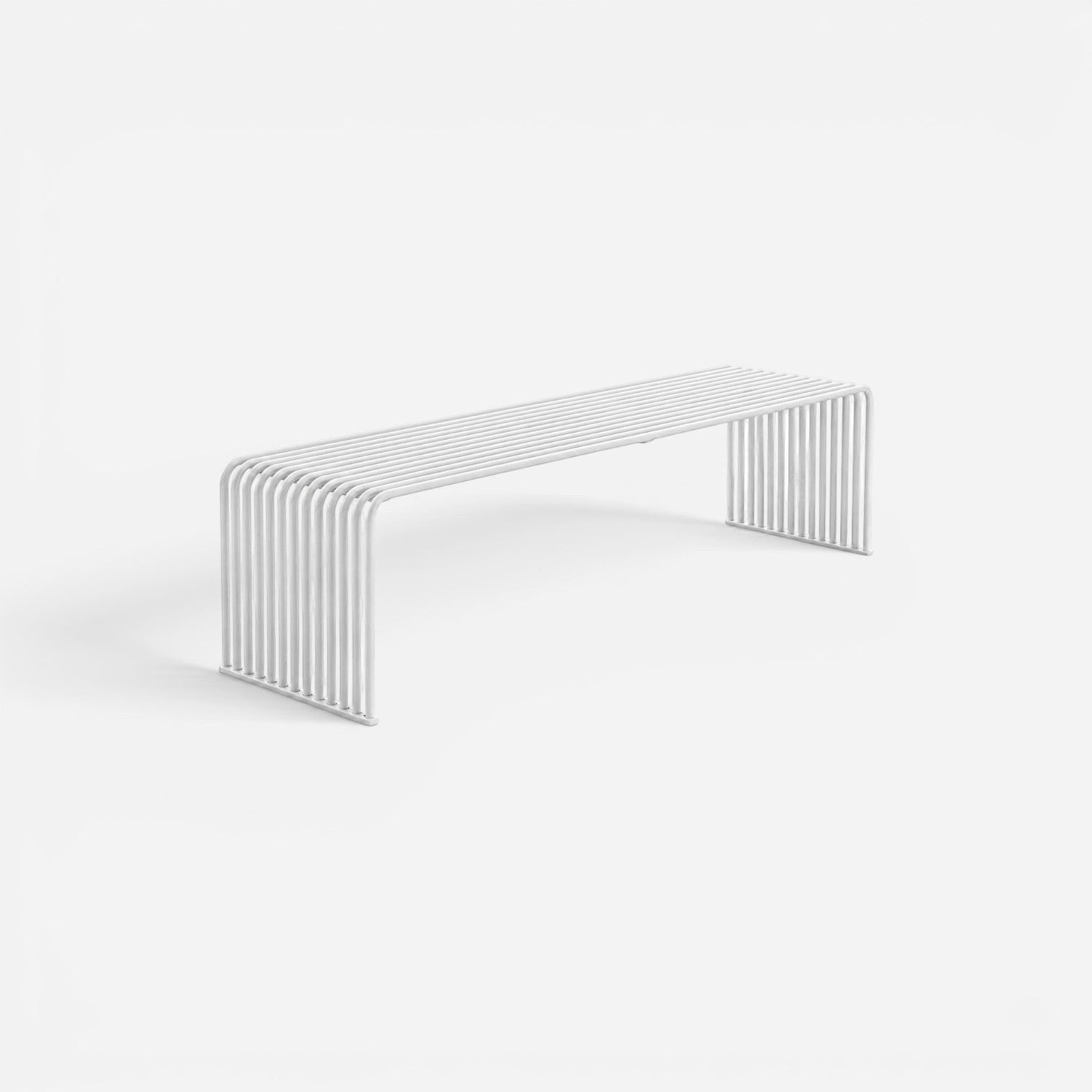 Addo Shop .015 Flat Bench in white featuring a minimalist tubular metal design for modern indoor or outdoor seating.