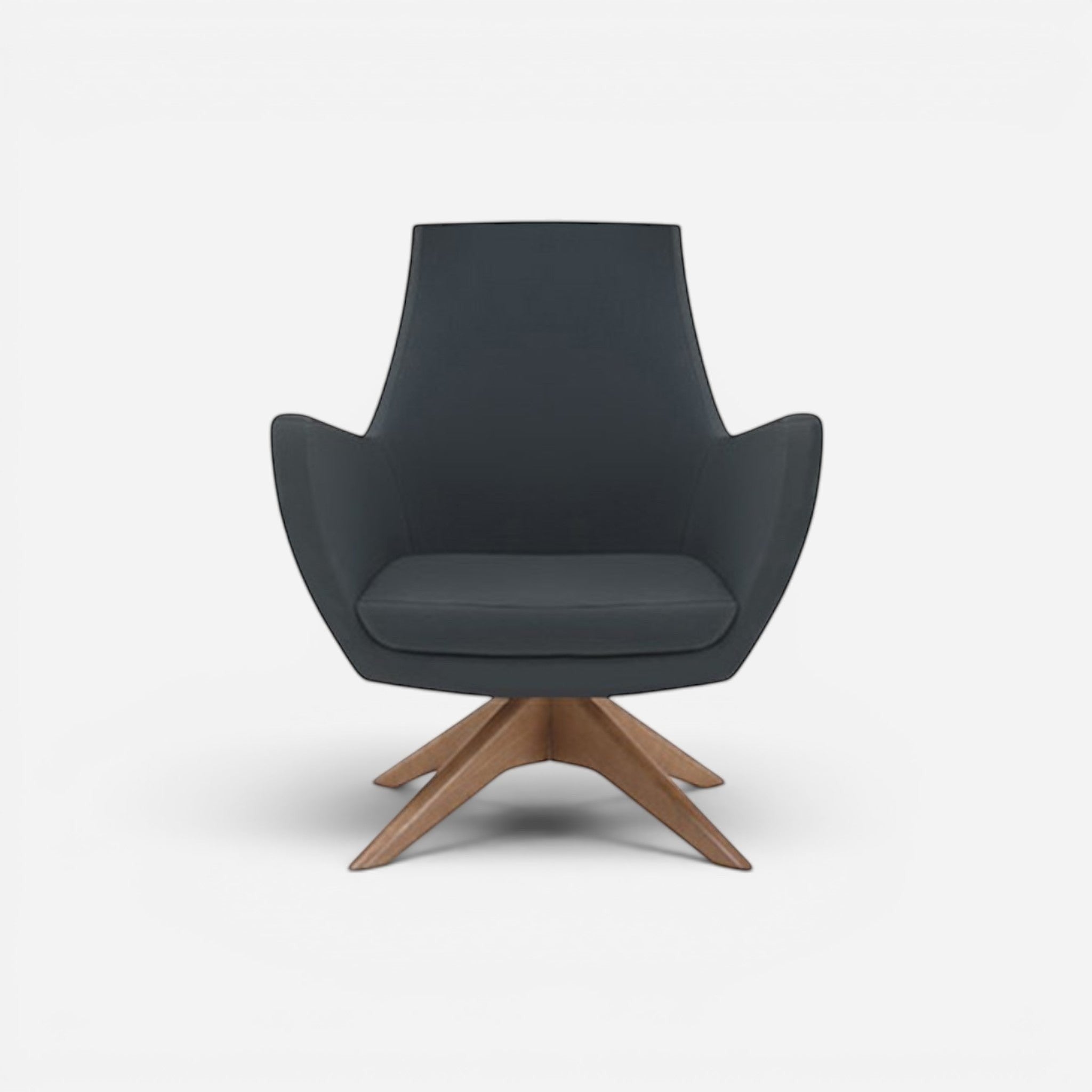 Addo Shop Affari M lounge chair in dark grey faux leather with a swivel base and wooden legs.