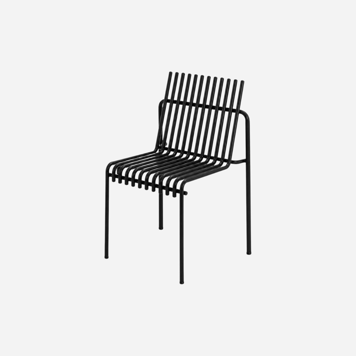 Addo Shop Zeroquindici .015 Amalfi armless chair in black powder-coated metal with a modern slatted design.