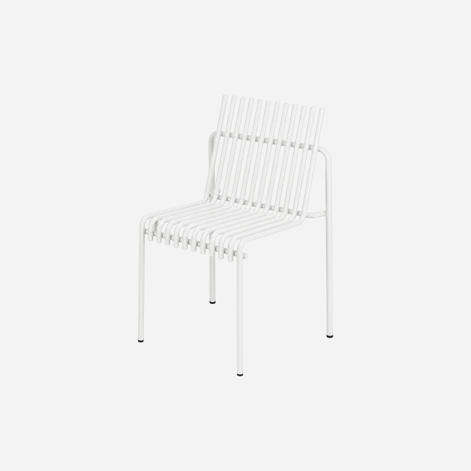 Addo Shop Zeroquindici .015 Amalfi armless chair in white powder-coated steel with a minimalist slatted design.