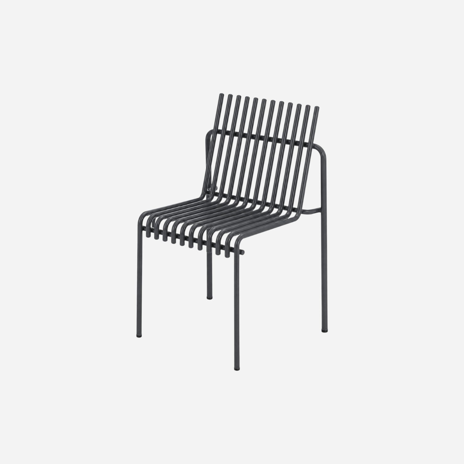 Addo Shop Zeroquindici .015 Amalfi armless chair in dark grey metal with a slatted, minimalist modern design.