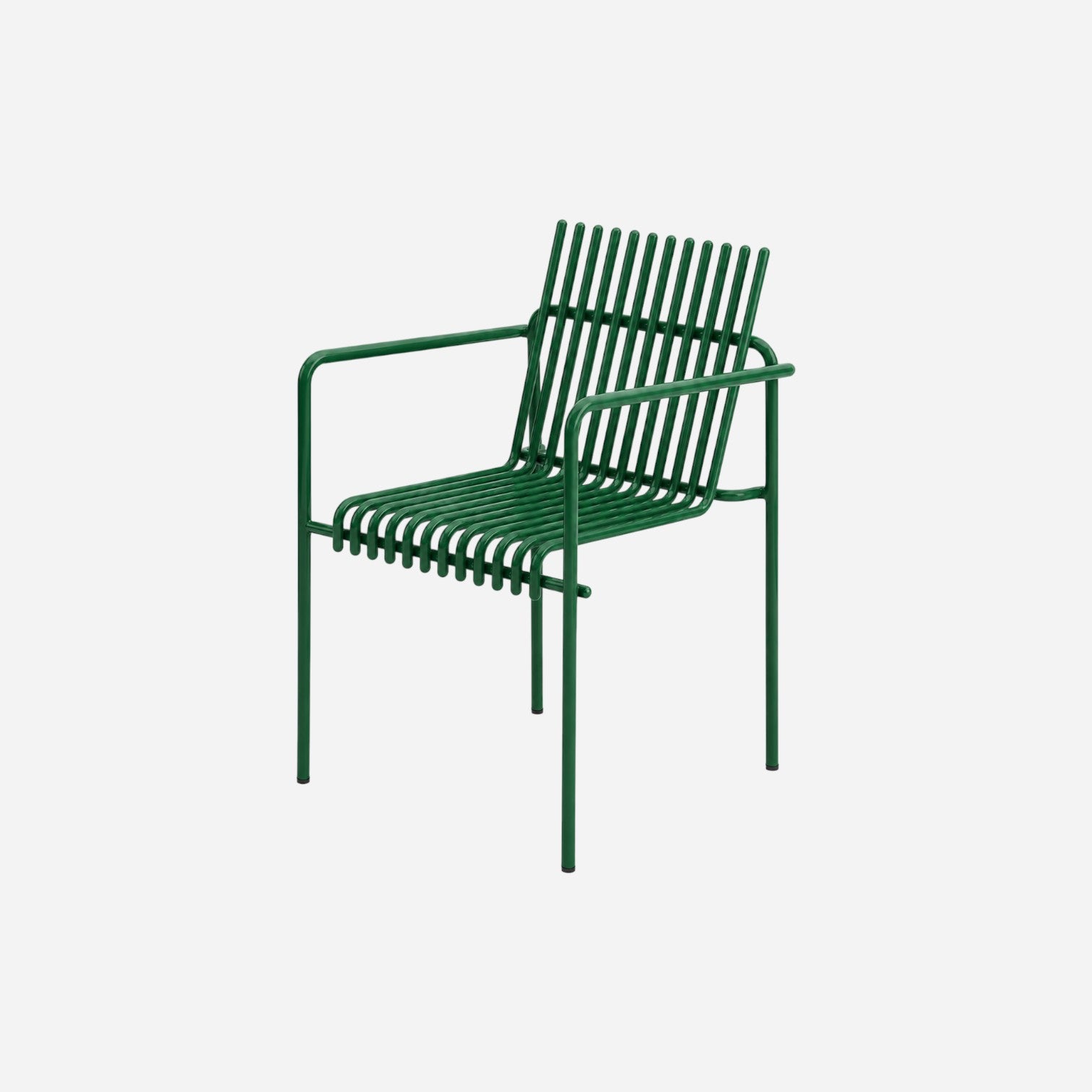 Addo Shop Zeroquindici .015 Amalfi green metal armchair with a slatted design for modern outdoor or indoor seating.