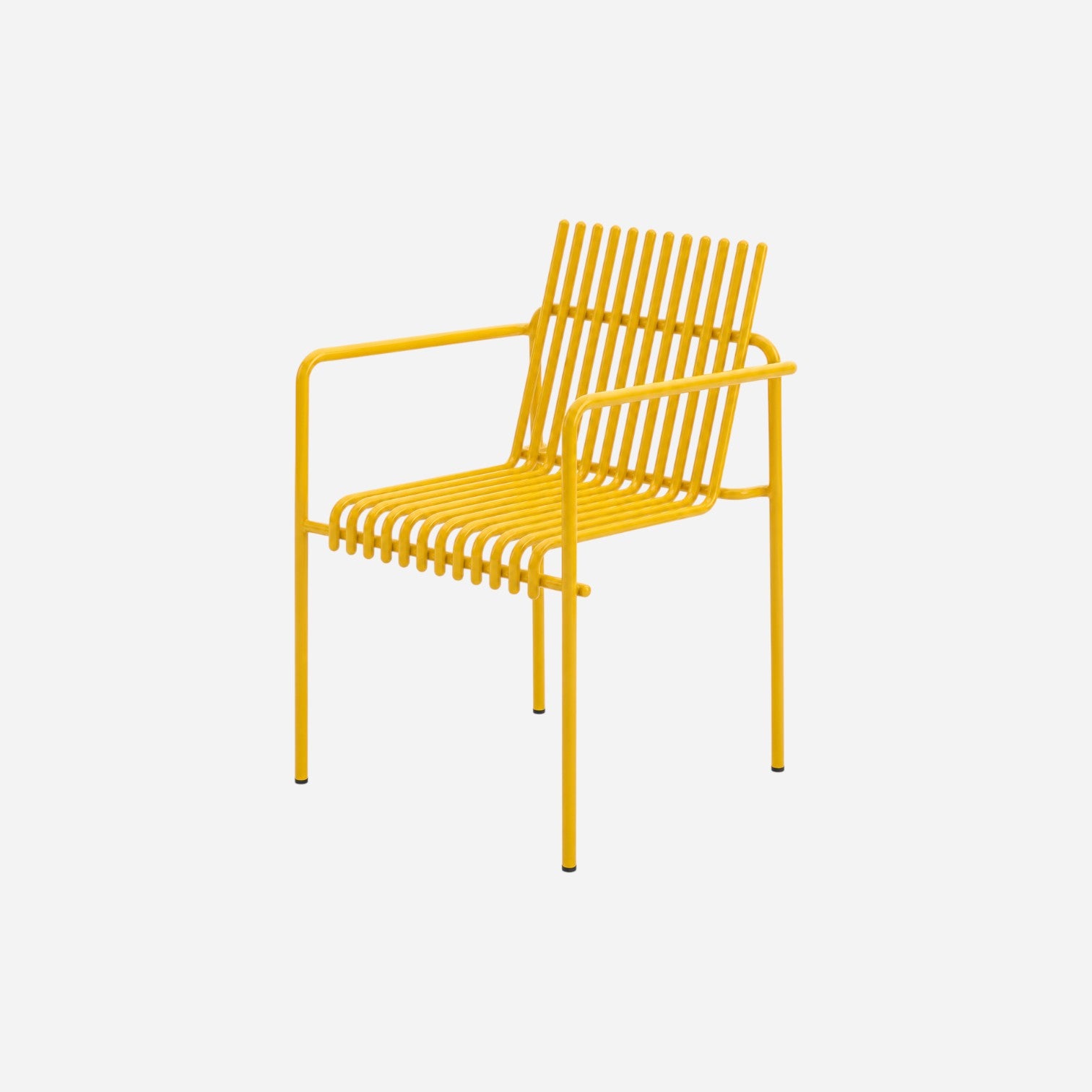 Addo Shop Zeroquindici .015 Amalfi yellow metal armchair with a slatted design for modern indoor or outdoor use.