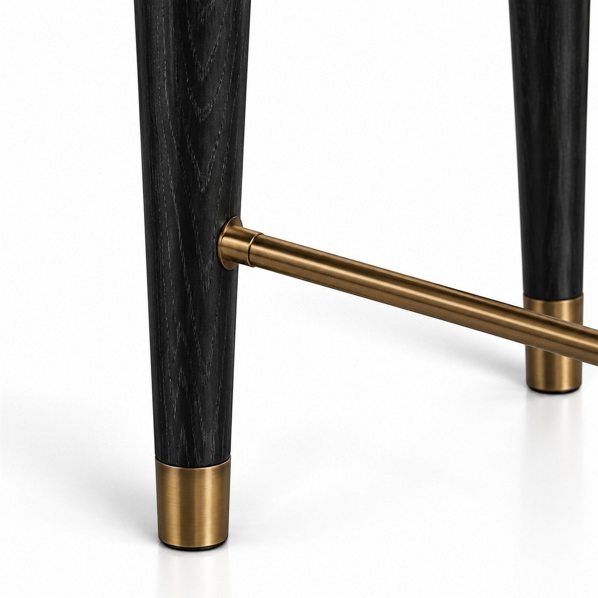 Addo Shop ODAK RAY bar stool legs in black stained wood with brushed brass footrest and matching metal ferrules
