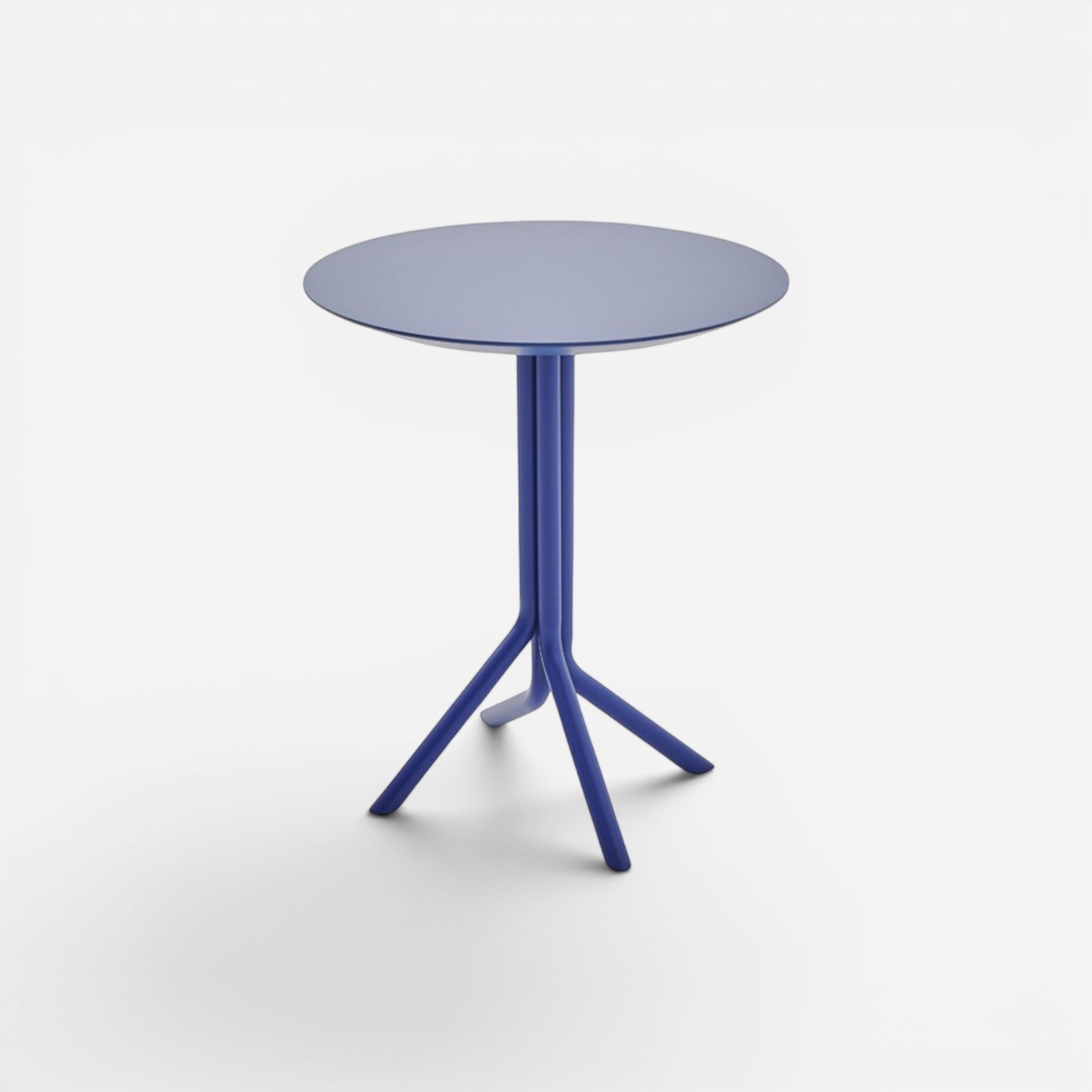Addo Shop Bob round blue laminate top cafe table with metal base