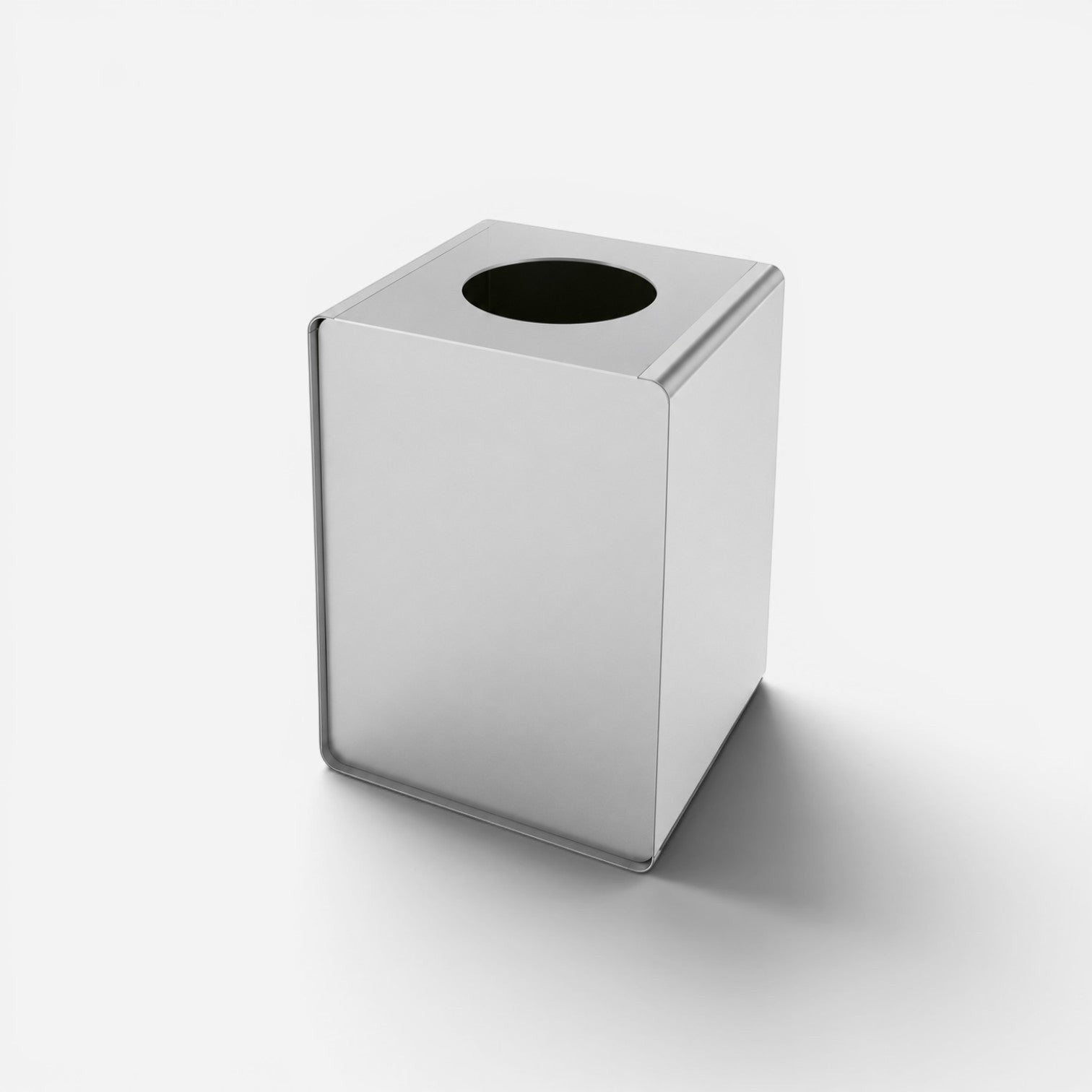Addo Shop Caimi Prisma silver metal recycling bin with a minimalist rectangular design for office or public use.