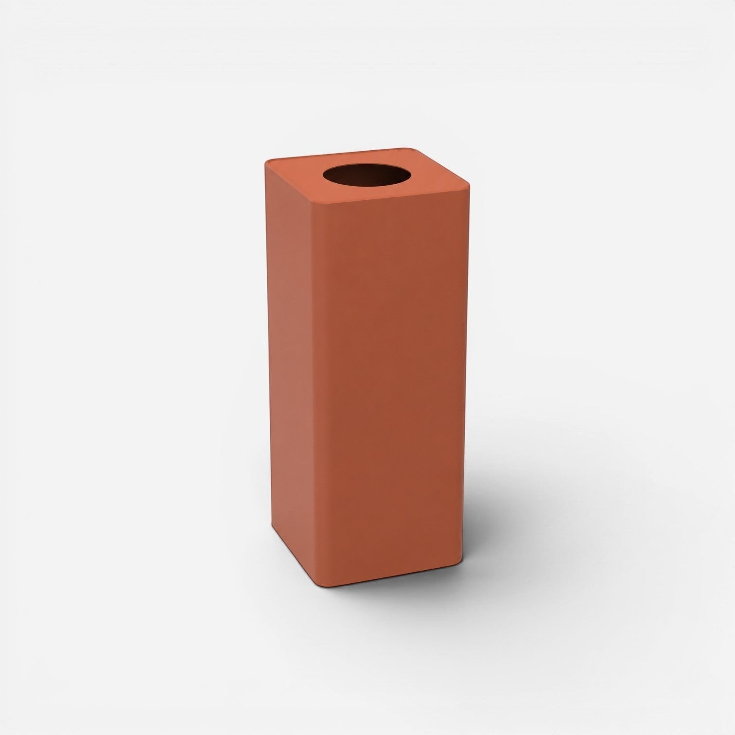 Addo Shop Centolitri 100L terracotta recycling bin with a minimalist square design and circular top opening.