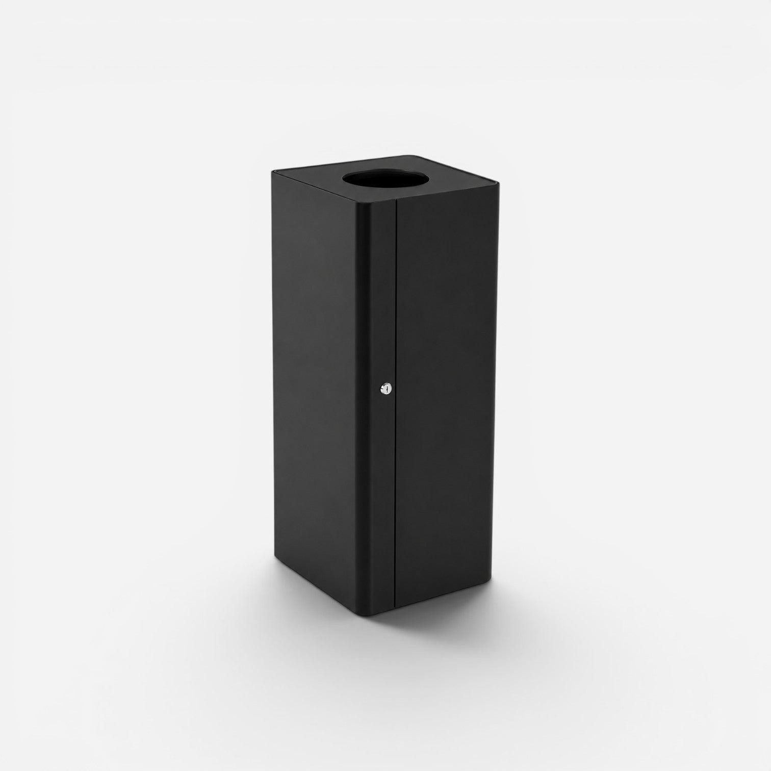 Addo Shop Centolitri 100L black metal recycling bin with a secure front lock and circular top opening.