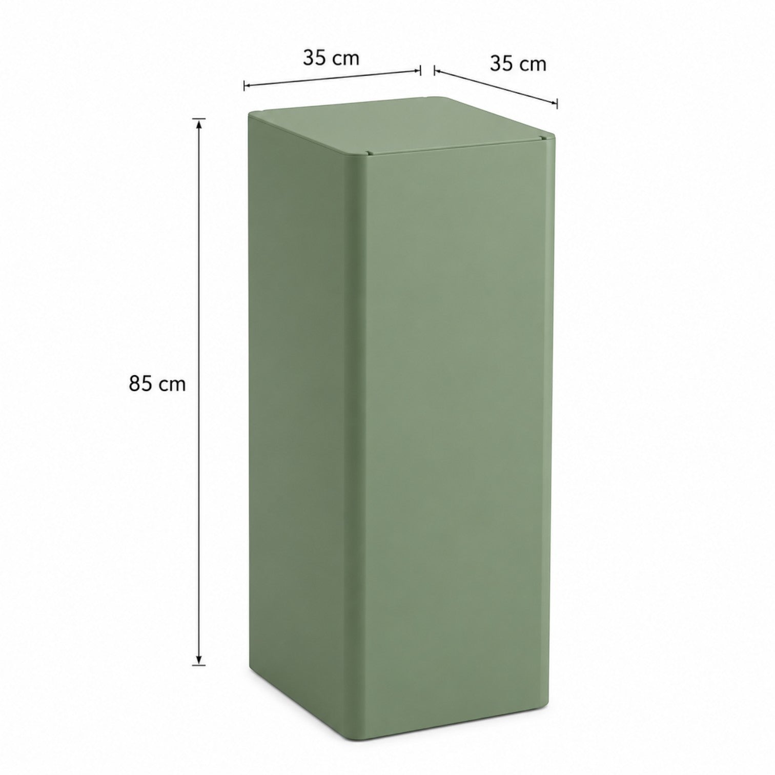 Addo Shop Centolitri 100L sage green rectangular waste bin with dimensions shown on a white background.