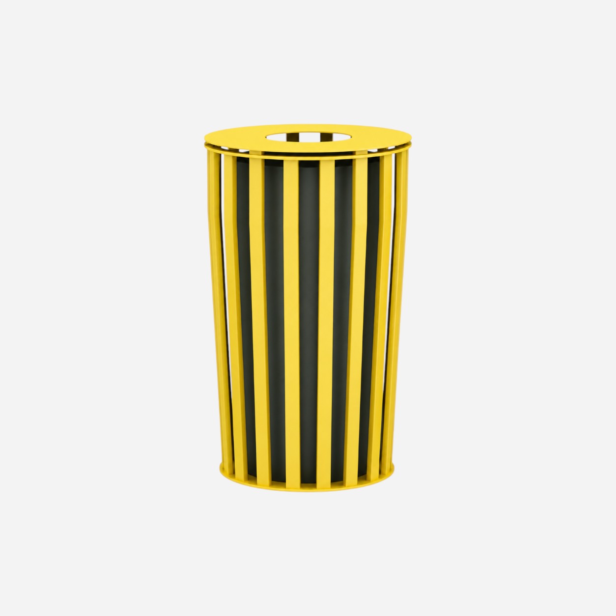 Addo Shop CORTINA.026 large yellow metal outdoor litter bin with a slatted cylindrical design