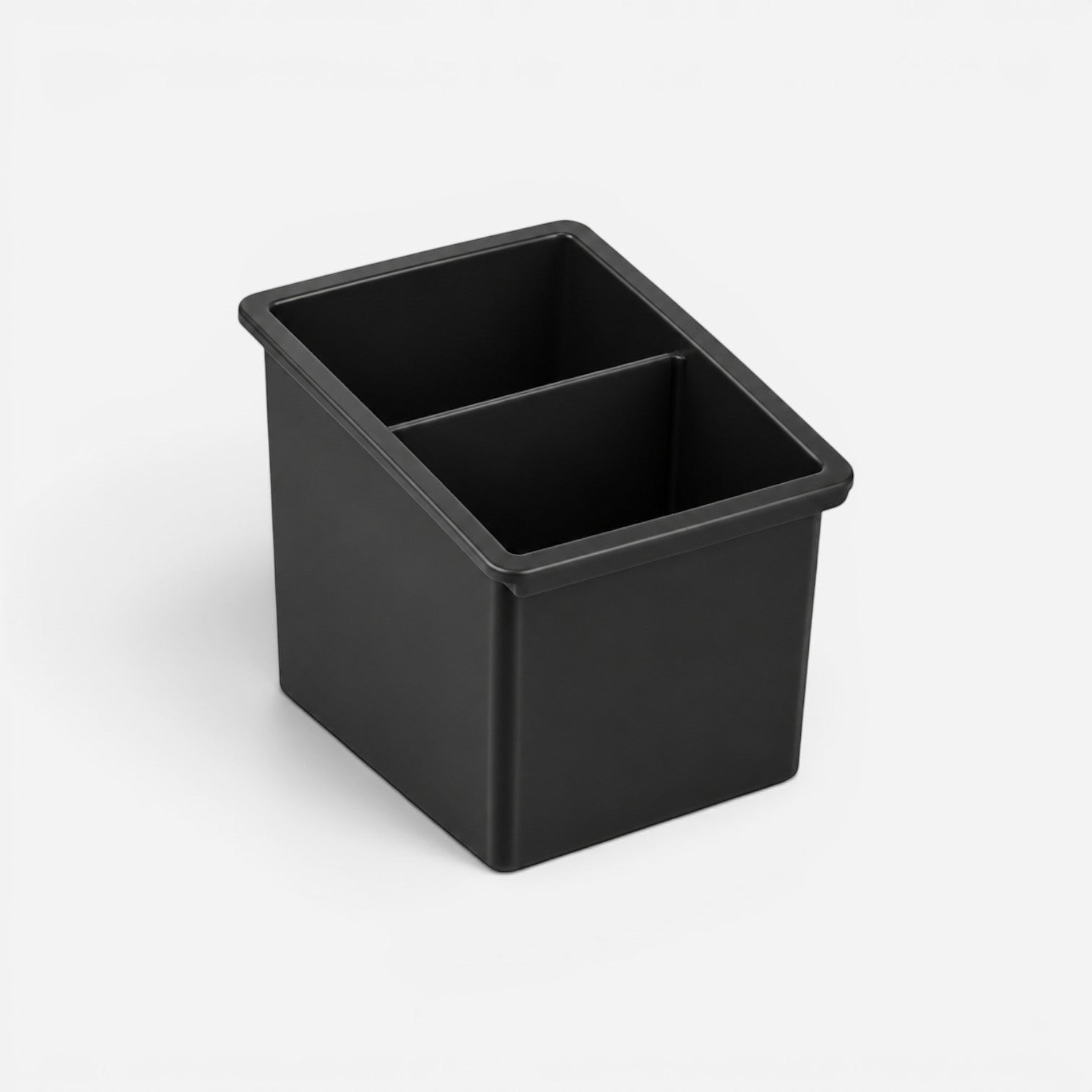 Addo Shop Desk-Up black plastic pencil holder with two compartments for office desk organization.