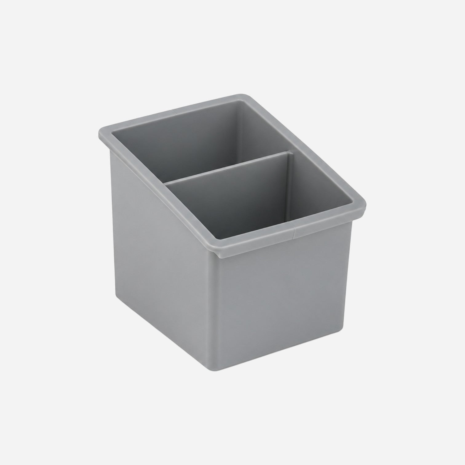 Addo Shop Desk-Up grey plastic pencil holder with two compartments for desk organization.