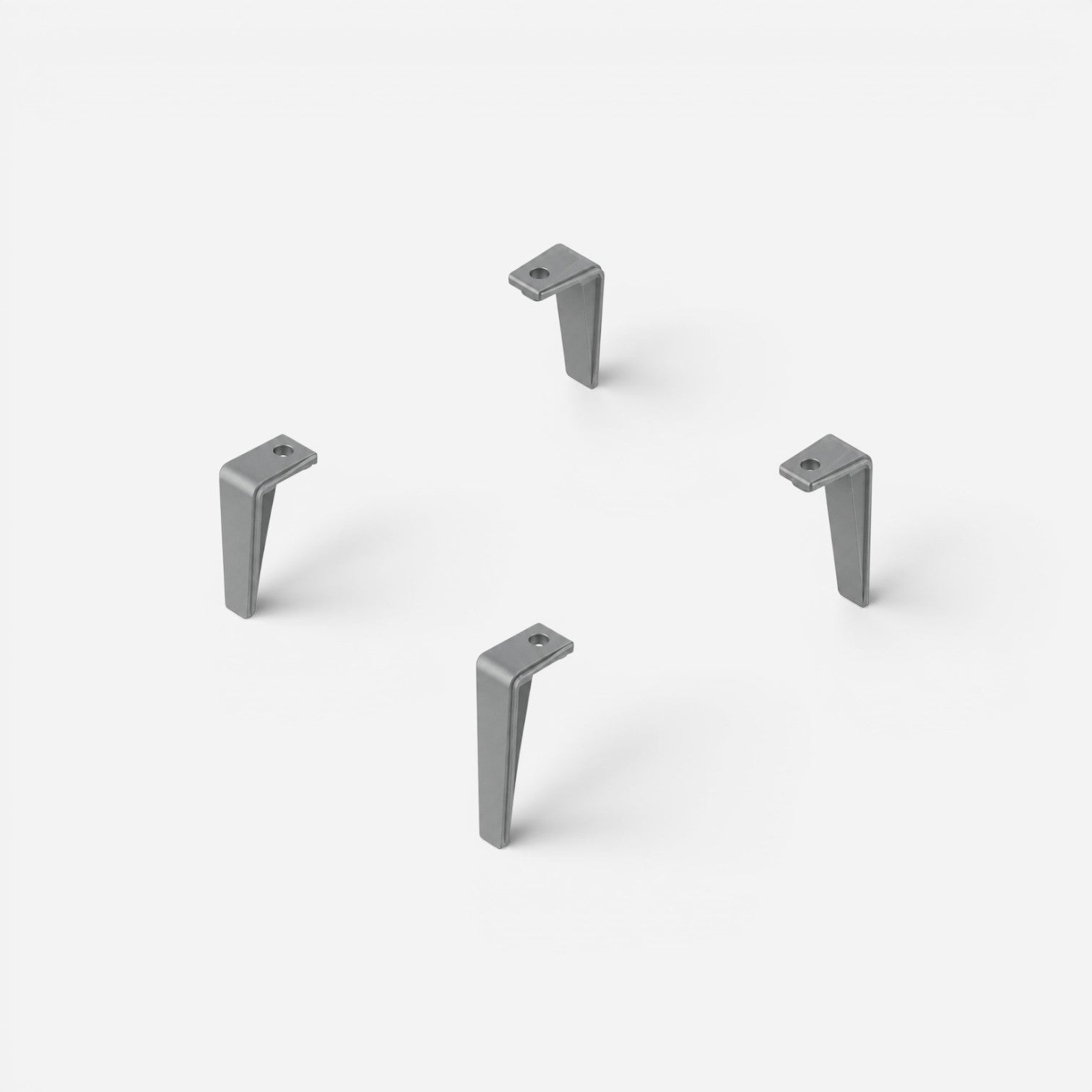 Addo Shop Desk-Up Stacking Supports in grey, set of four L-shaped metal brackets for office desk organization.