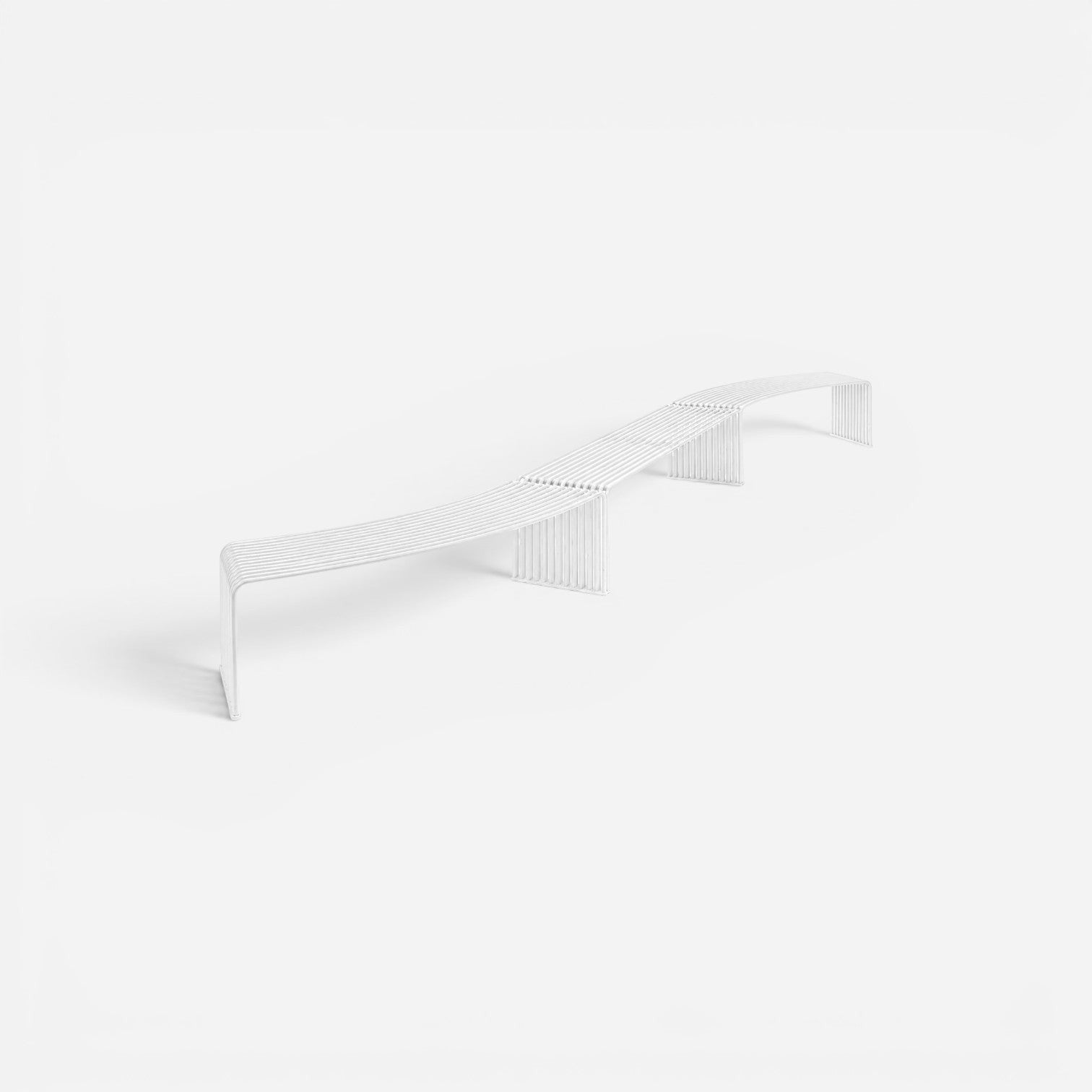 DIEMMEBI .015 white powder-coated steel outdoor bench with a modular concave and convex slatted design from Addo Shop