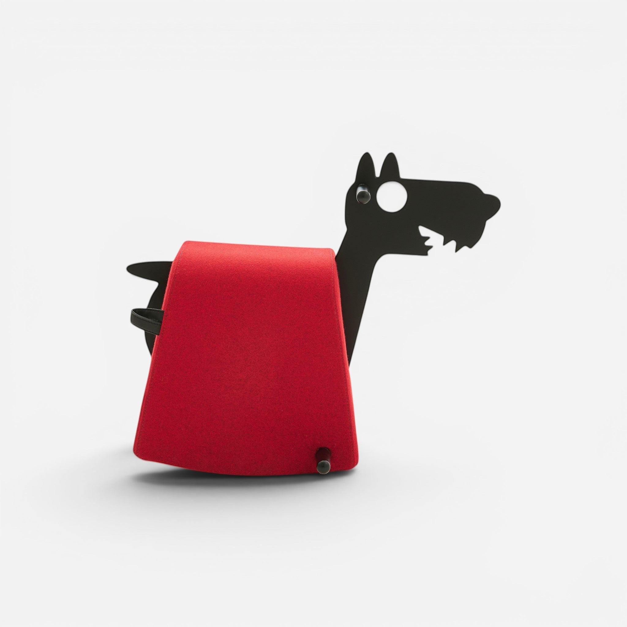 Addo Shop Dondolo Kids Roger rocking dog toy in red faux leather with black accents