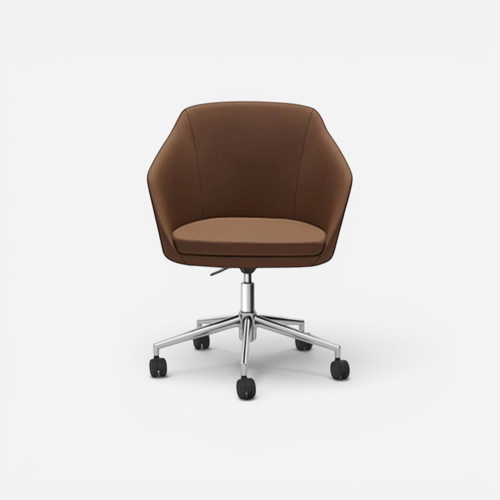 Addo Shop Easy office chair in brown faux leather with aluminum base and wheels. Height adjustable.