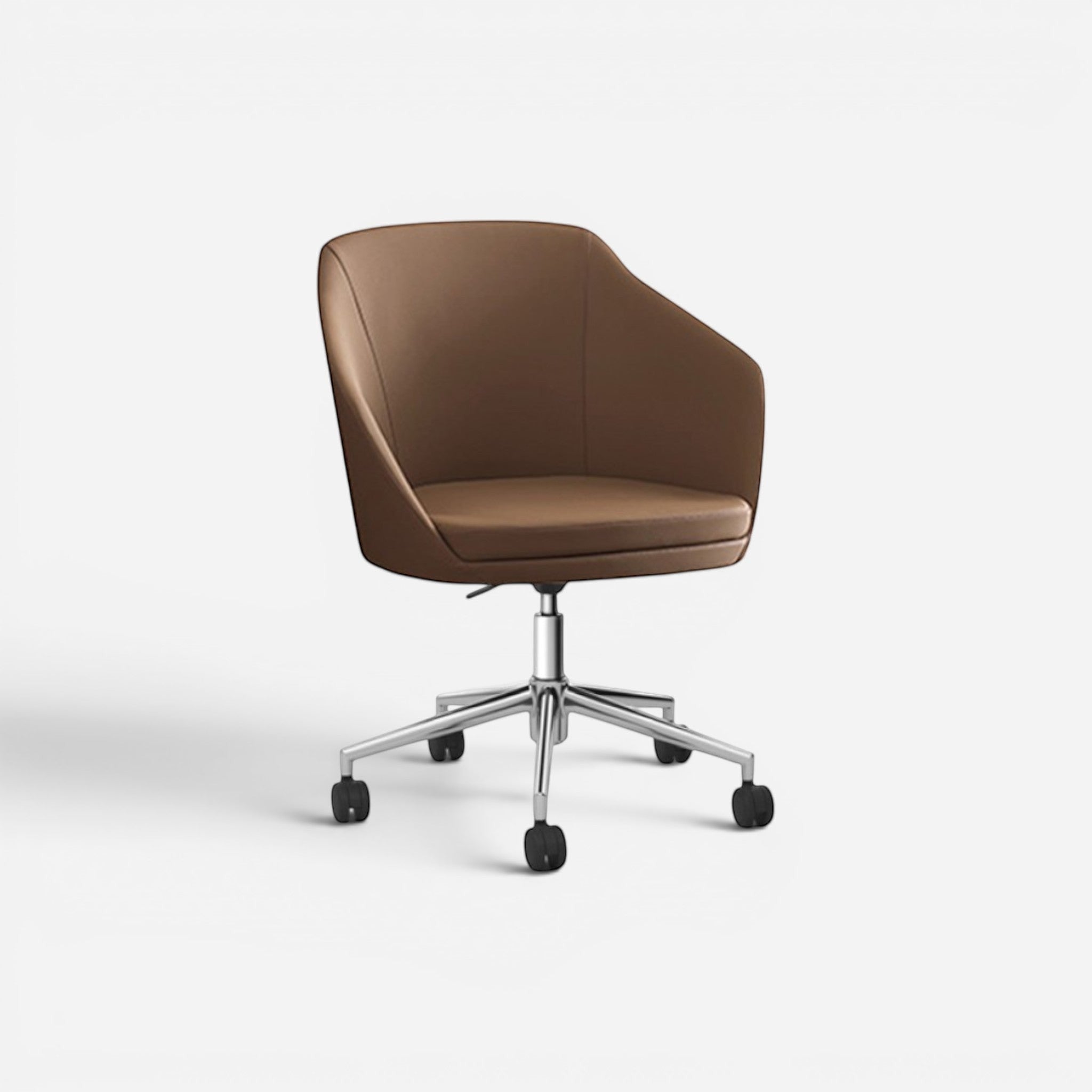 Addo Shop Easy office chair in brown faux leather with aluminum base and wheels. Height adjustable.