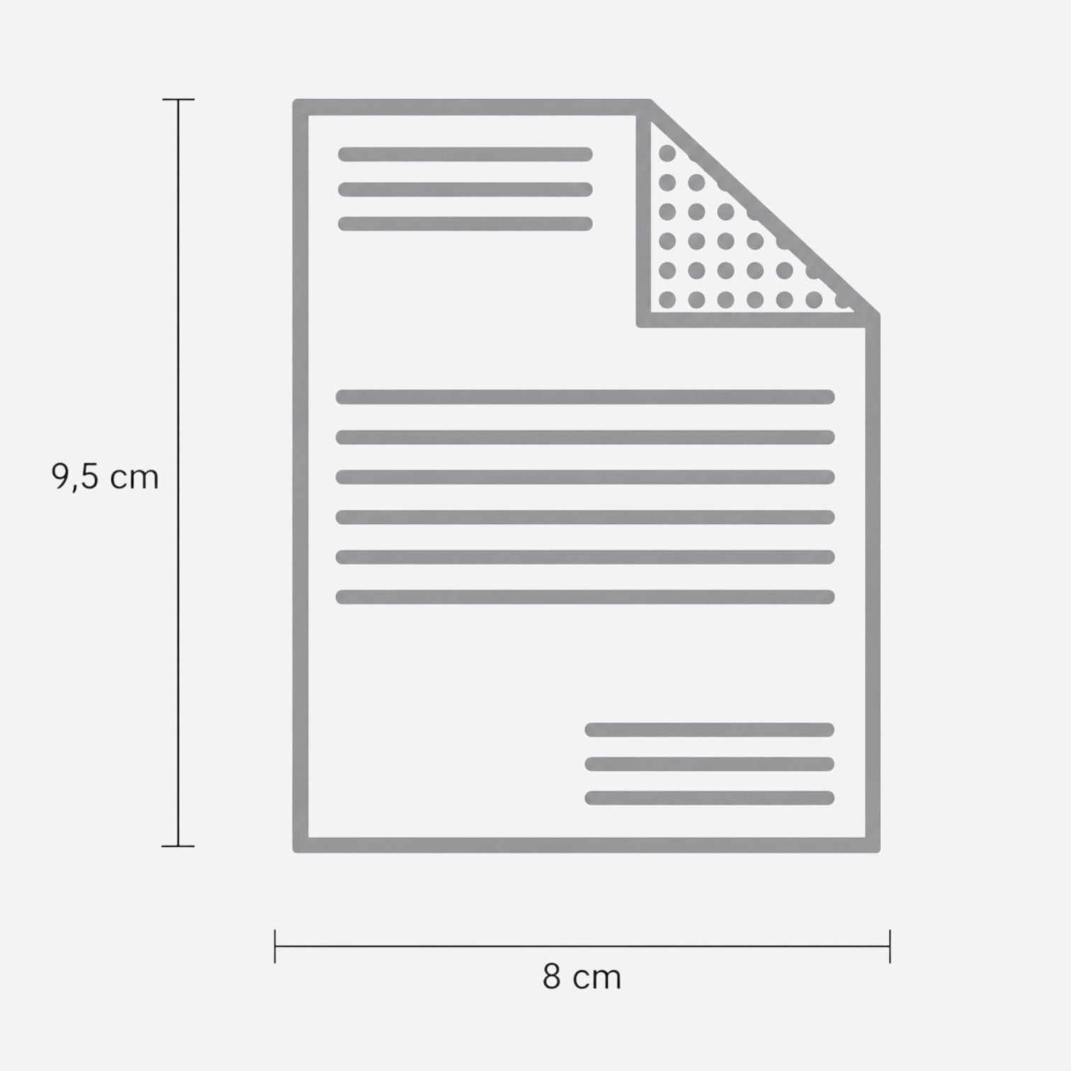 Addo Shop Graphics Label Set featuring a grey outline icon of a 9.5cm by 8cm adhesive document or sticker.