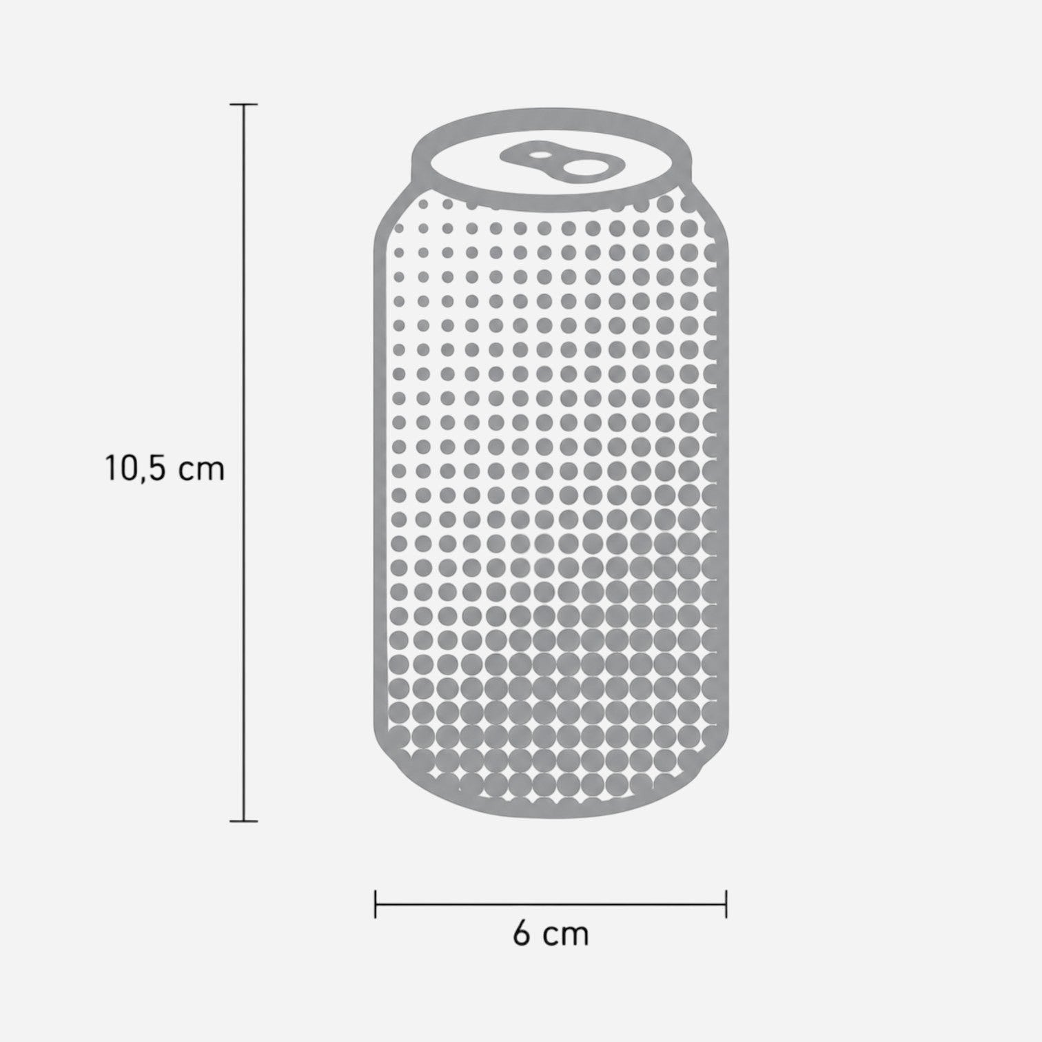 Addo Shop Graphics Label Set featuring a grey dotted soda can design with 10.5cm height and 6cm width dimensions.