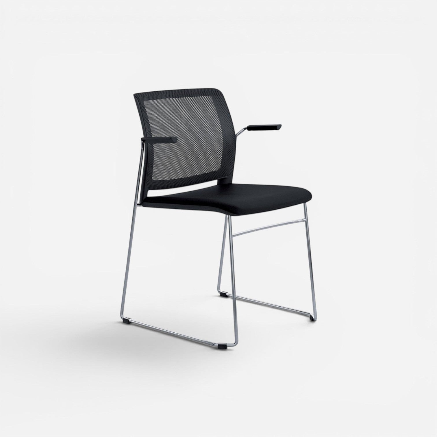 Addo Shop Incontro black mesh back chair with upholstered seat and chrome sled base