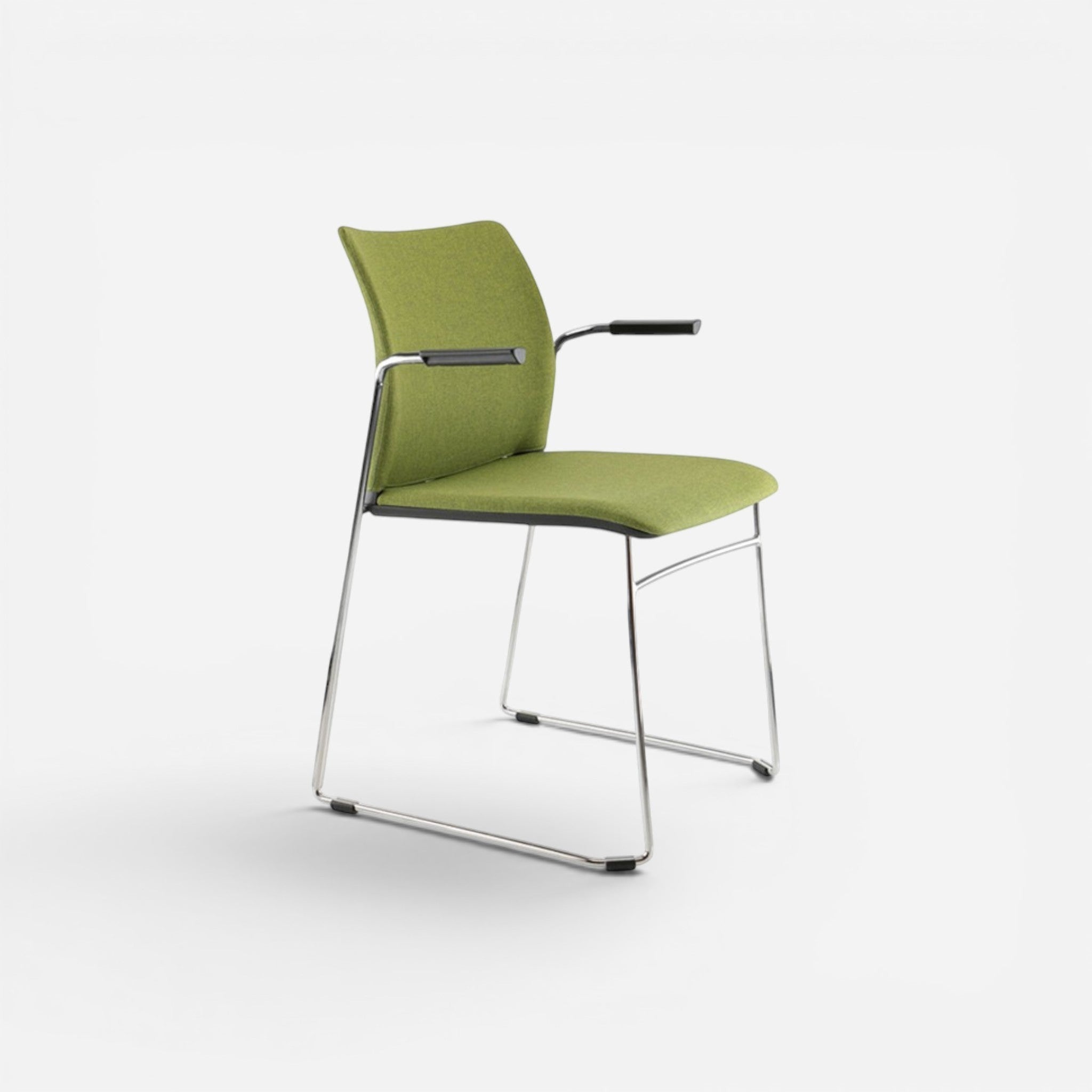 Addo Shop Incontro green upholstered modern office chair with chrome sled base and armrests