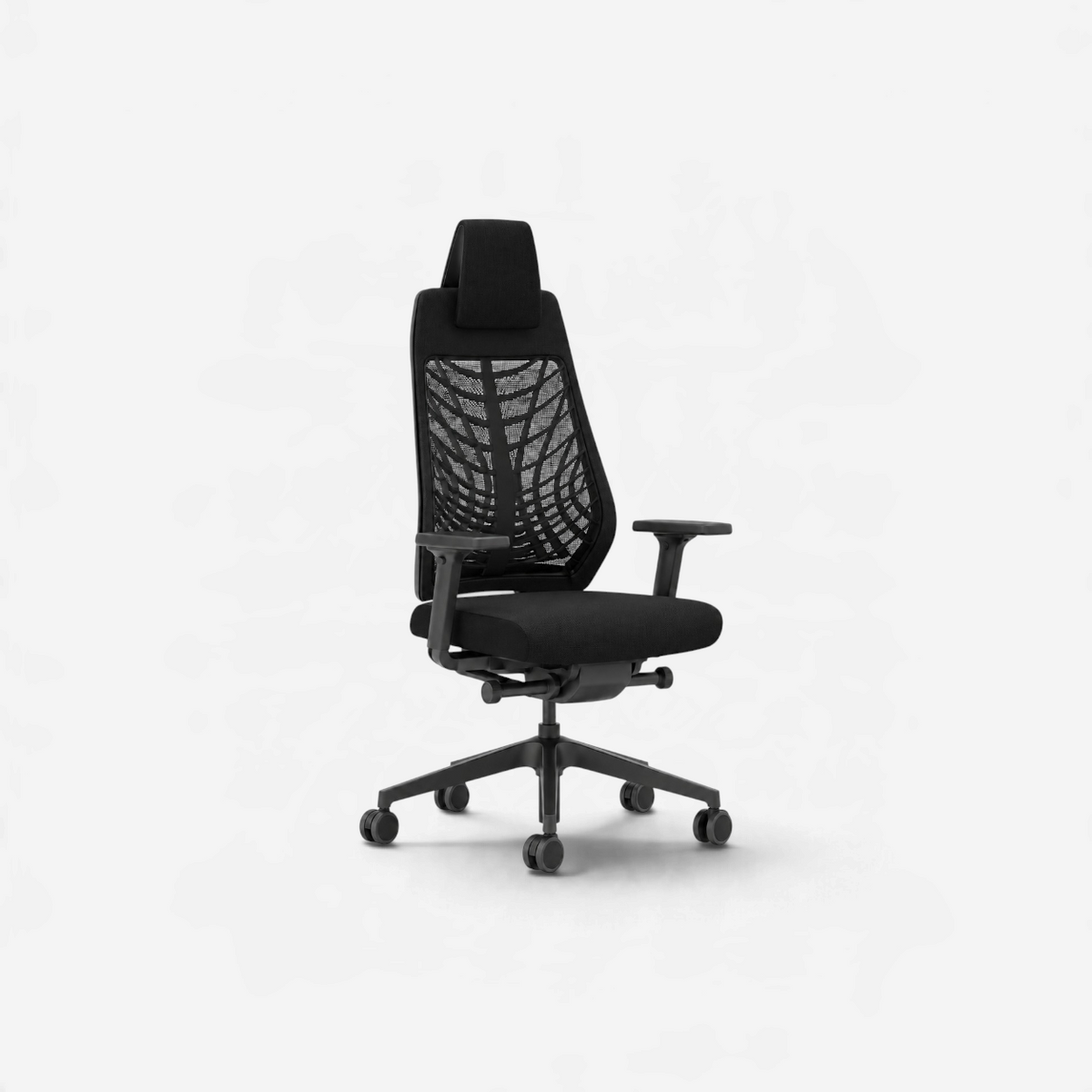 Addo Shop Joyce ergonomic office chair with black mesh backrest, adjustable headrest, and black frame