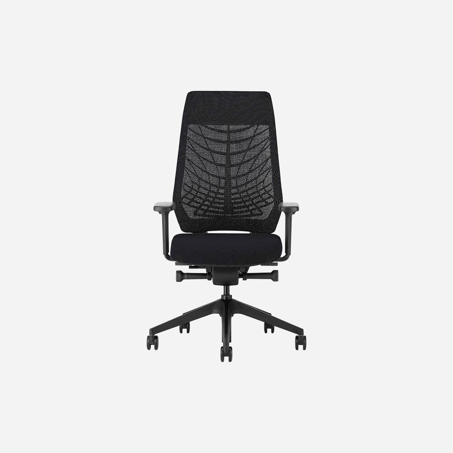 Addo Shop Joyce office chair with black polyamide frame, breathable FlexGrid elastomer backrest, and upholstered seat.