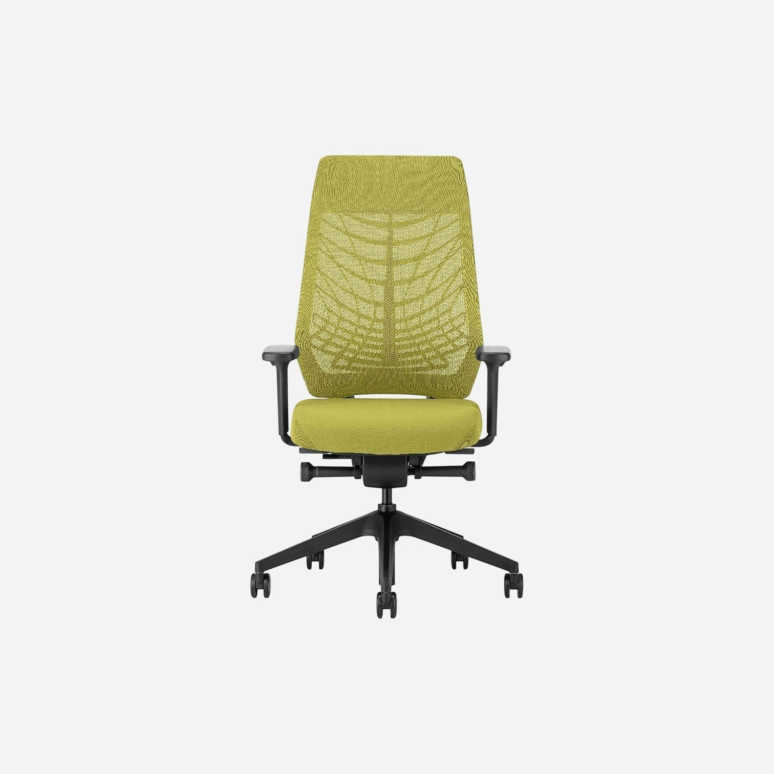 Addo Shop Joyce office chair with a lime green FlexGrid backrest, upholstered seat, and black ergonomic frame.