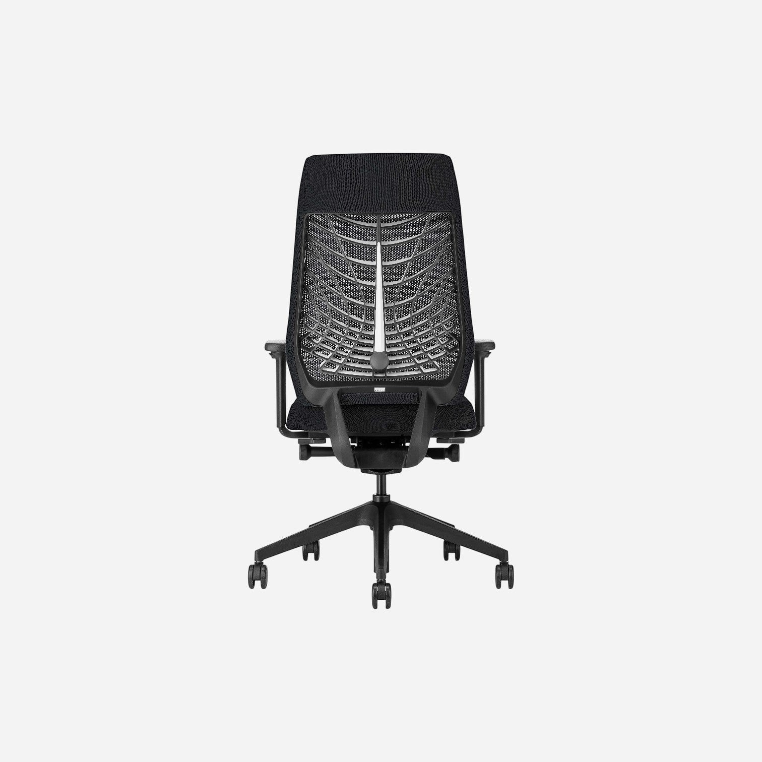Addo Shop Joyce office chair with black polyamide frame and breathable FlexGrid elastomer backrest, rear view
