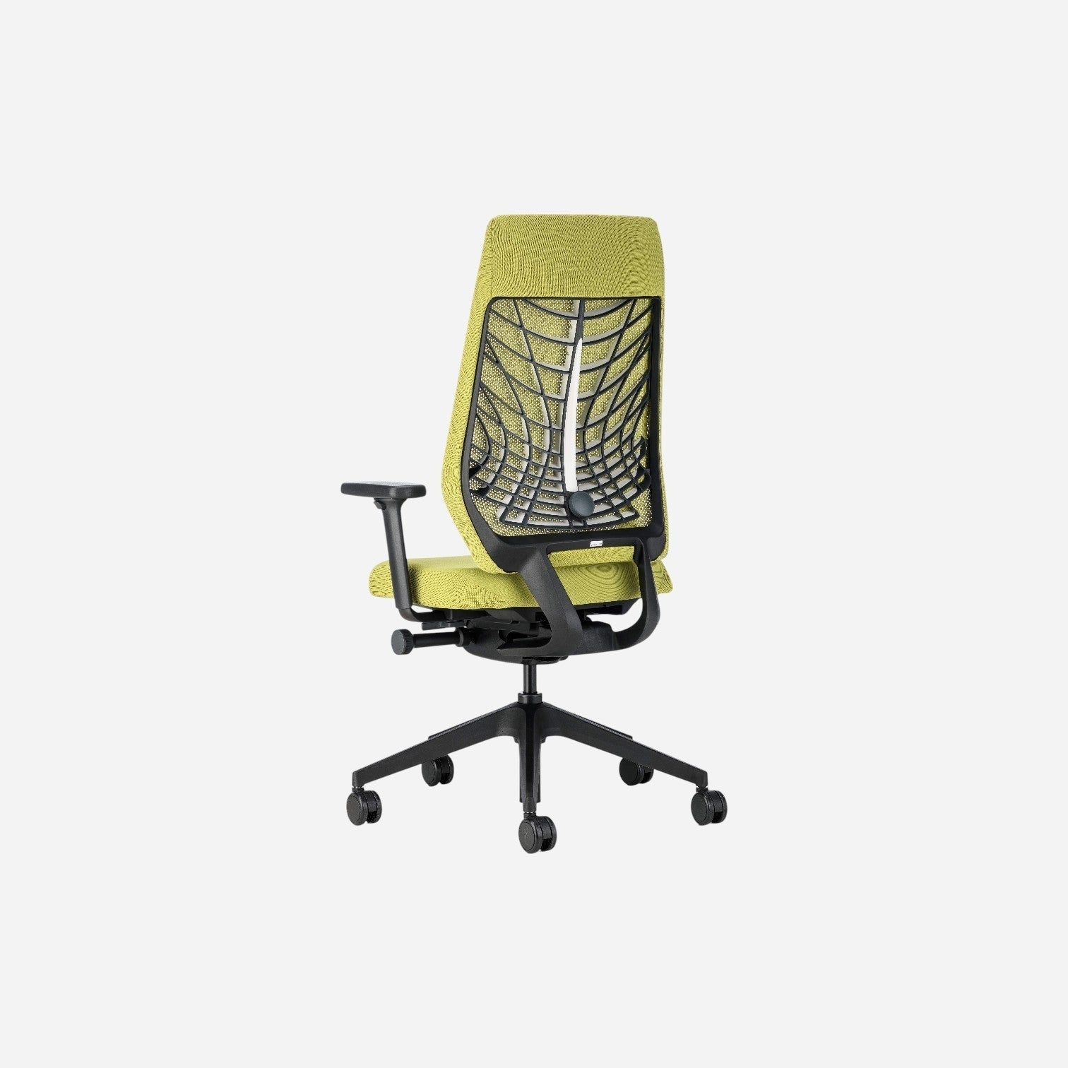 Addo Shop Joyce office chair with lime green upholstered seat and black FlexGrid backrest on a five-star base.
