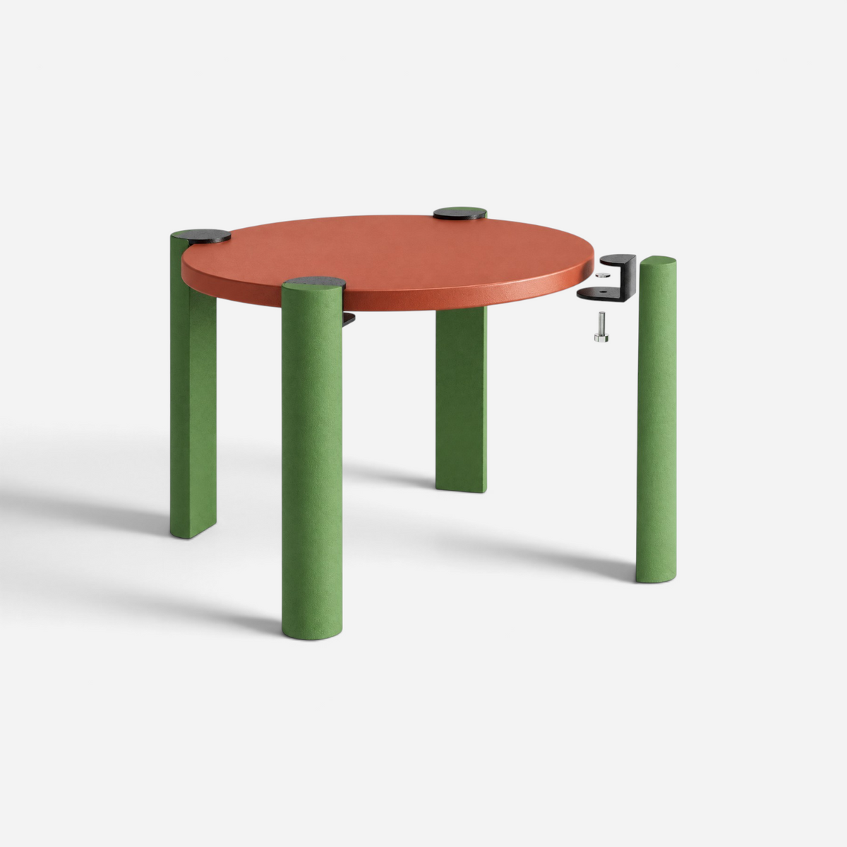 Addo Shop Kidzdesk01 round children's table with a terracotta top and green cylindrical legs