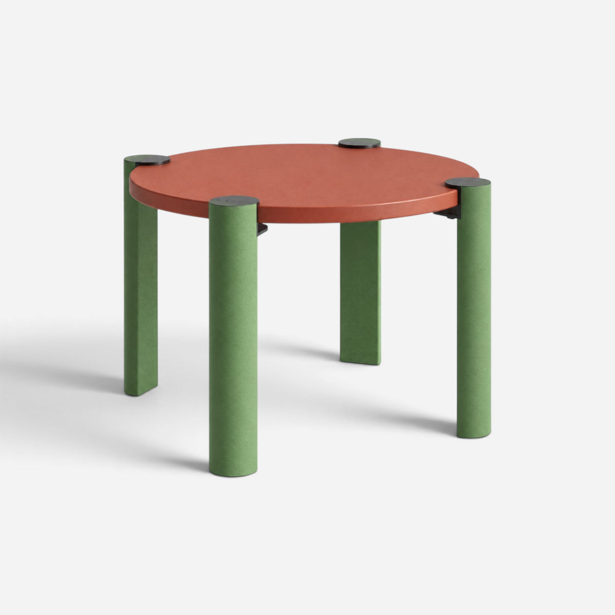 Addo Shop Kidzdesk01 round children's table with a terracotta top and four cylindrical green legs