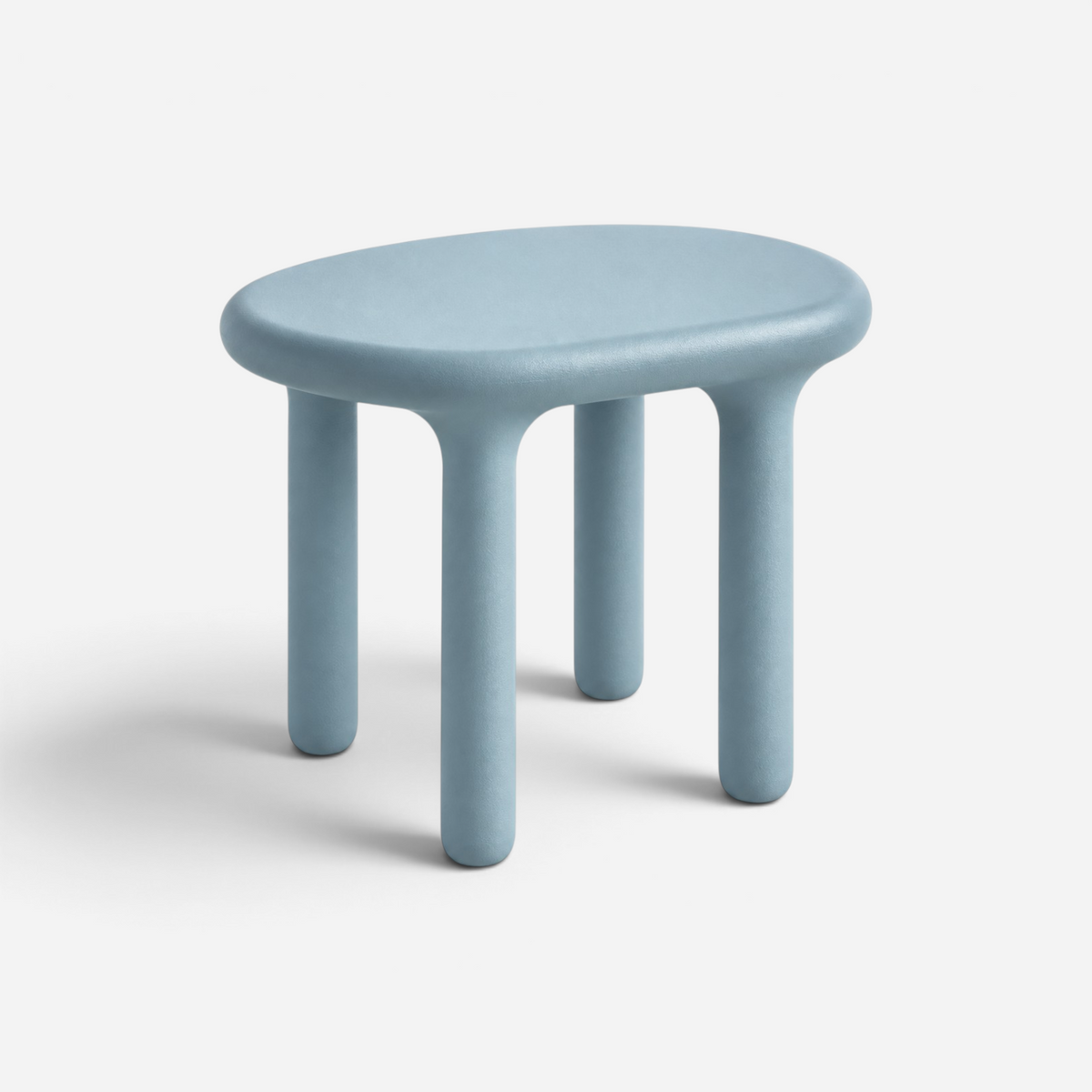 Addo Shop Kidzdesk01 Tabure, a minimalist light blue oval children's stool with rounded legs on a white background.