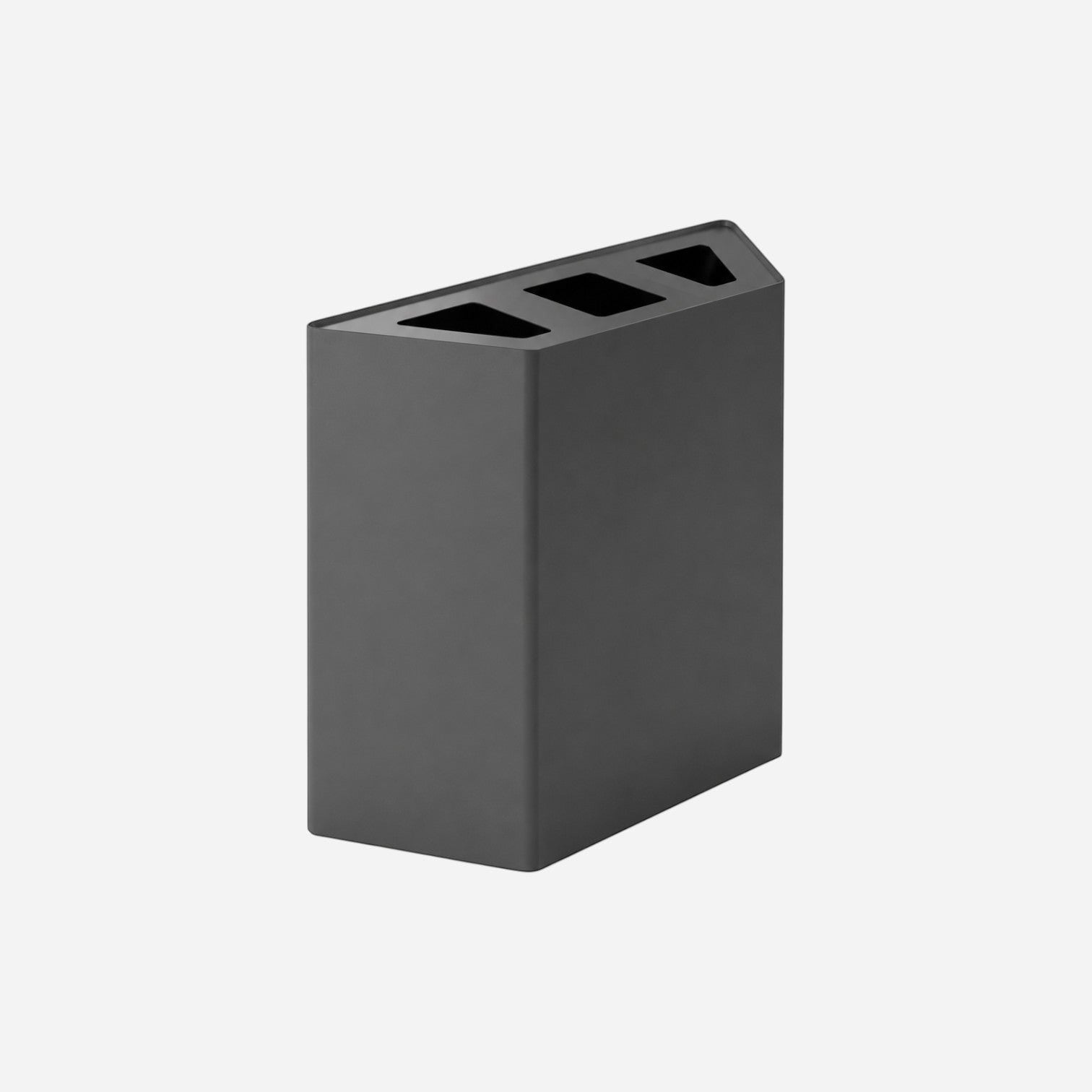 Addo Shop Linear recycling waste bin in matte charcoal grey with three separate compartments for sorting trash.