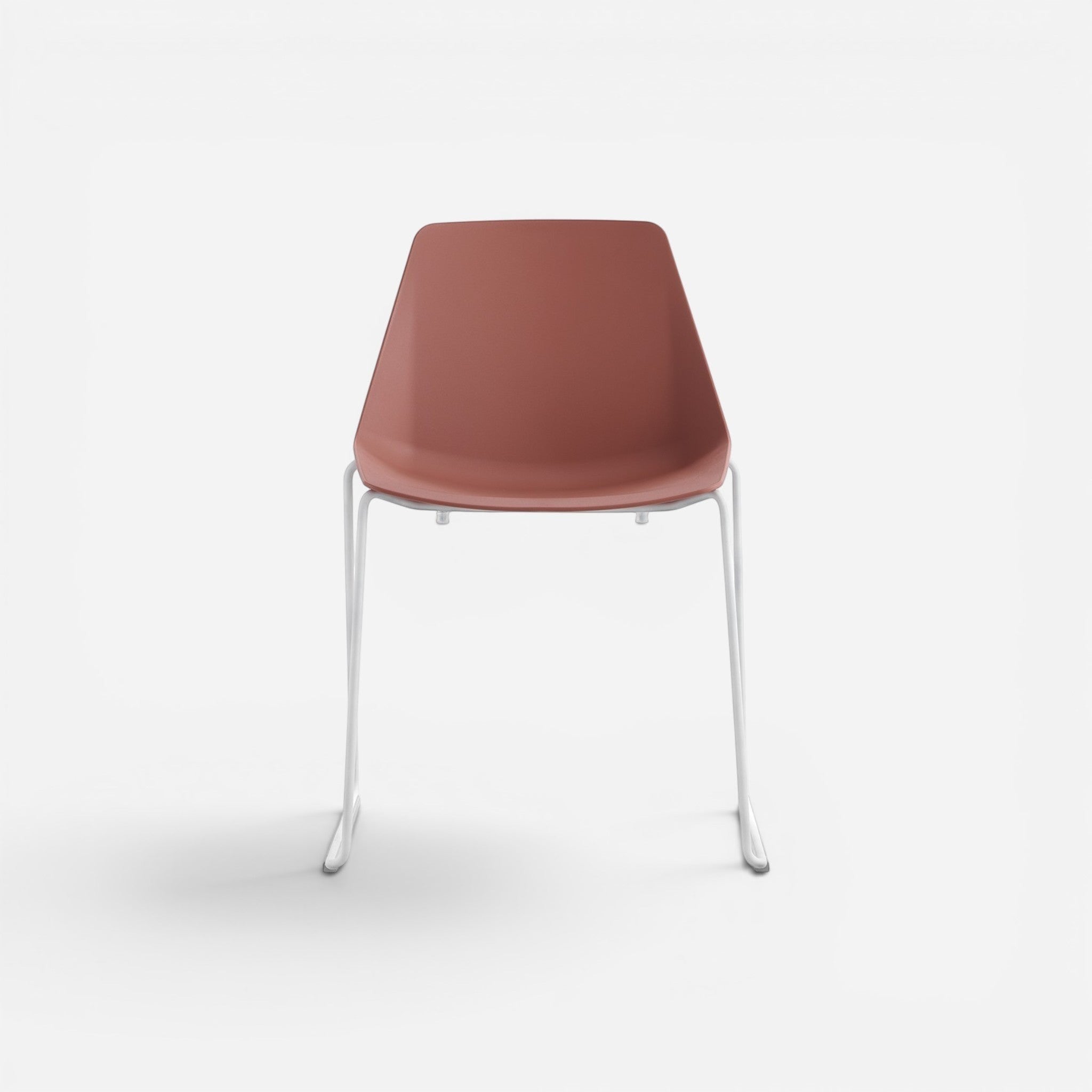 Addo Shop Marvin chair with a terracotta plastic seat and back, and white metal sled base.