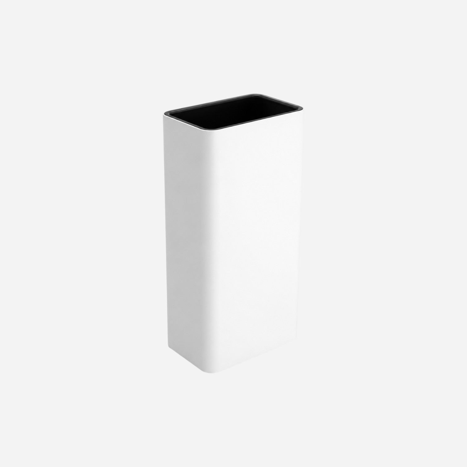 Addo Shop MAXI tall rectangular floor planter in matte white with a contrasting black interior rim.
