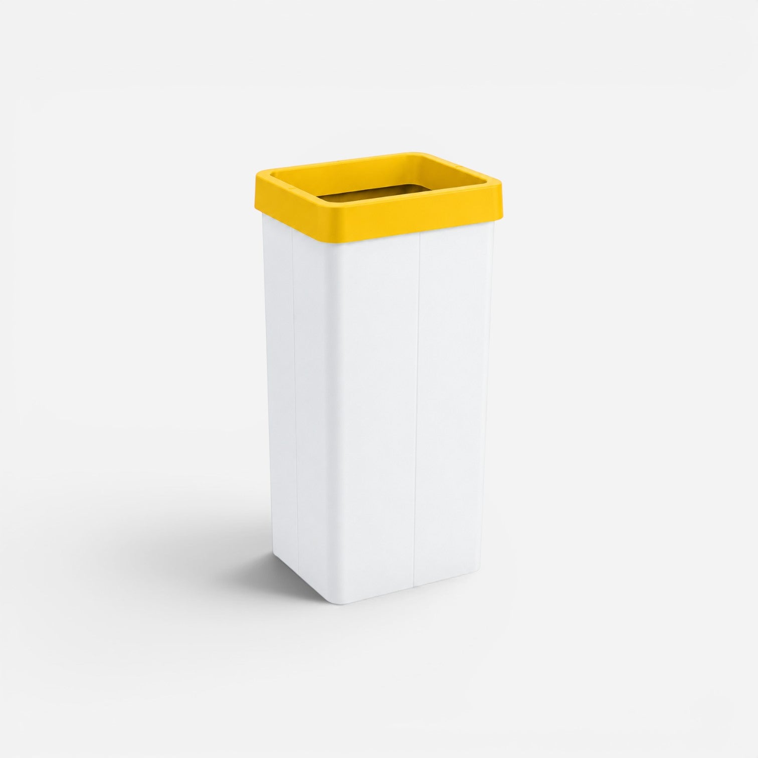 Addo Shop 70L Maxi recycling bin with a white rectangular body and a bright yellow open top rim.