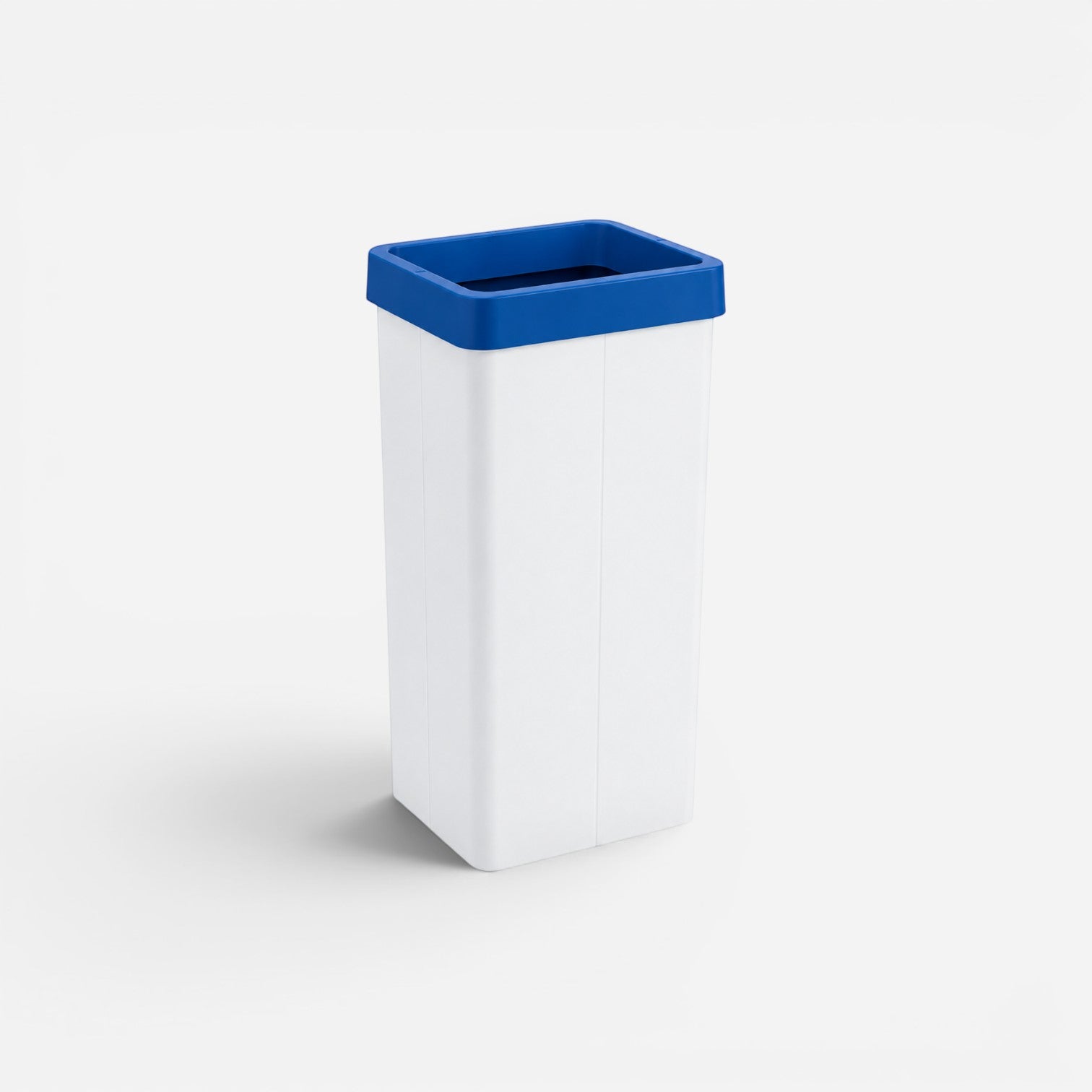 Addo Shop 70L Maxi recycling bin with a white rectangular body and a contrasting blue open-top rim.