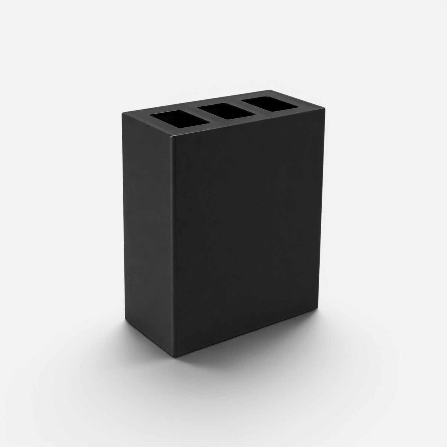 Addo Shop Maximo 150L black rectangular recycling bin with three top openings for waste sorting